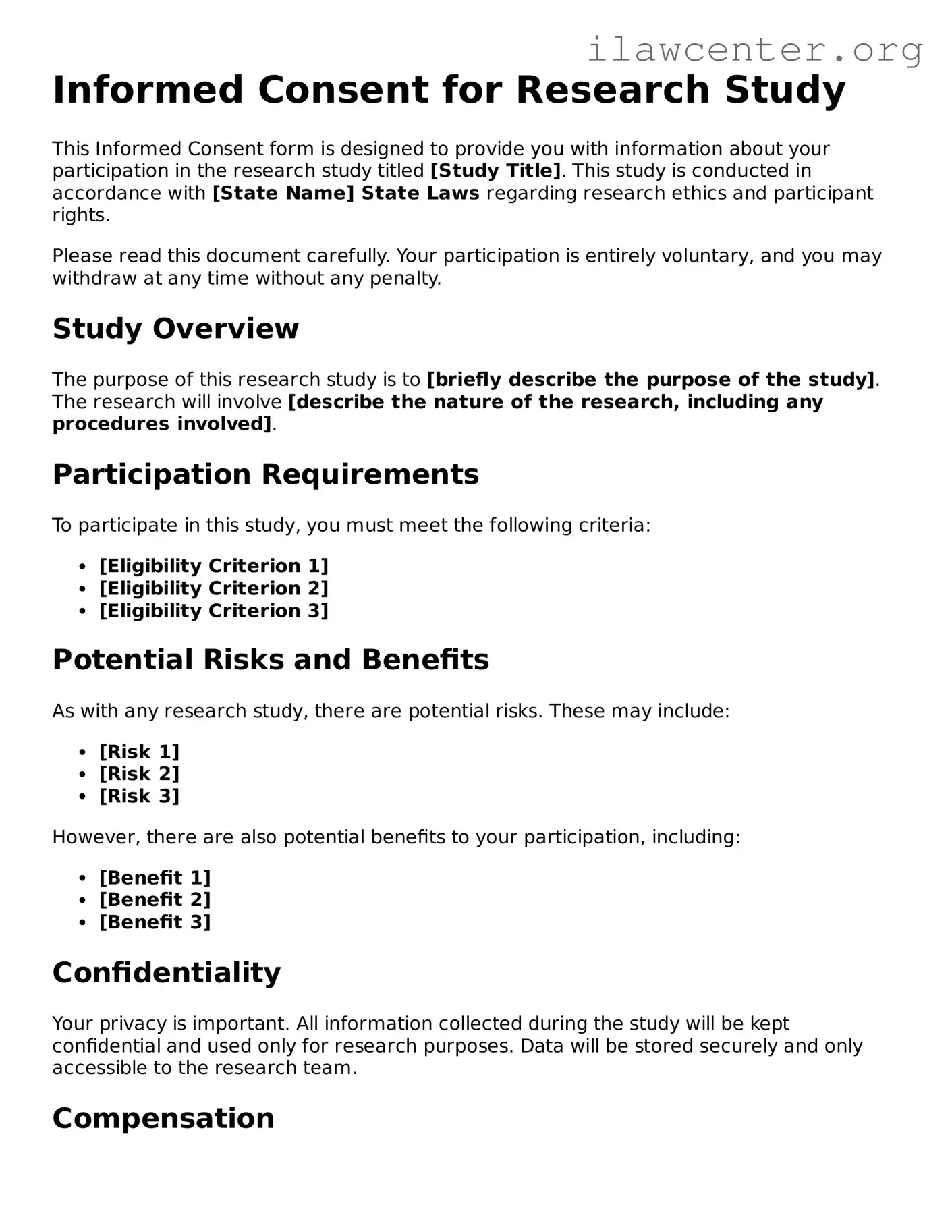 Fillable Informed Consent for Research Study Document