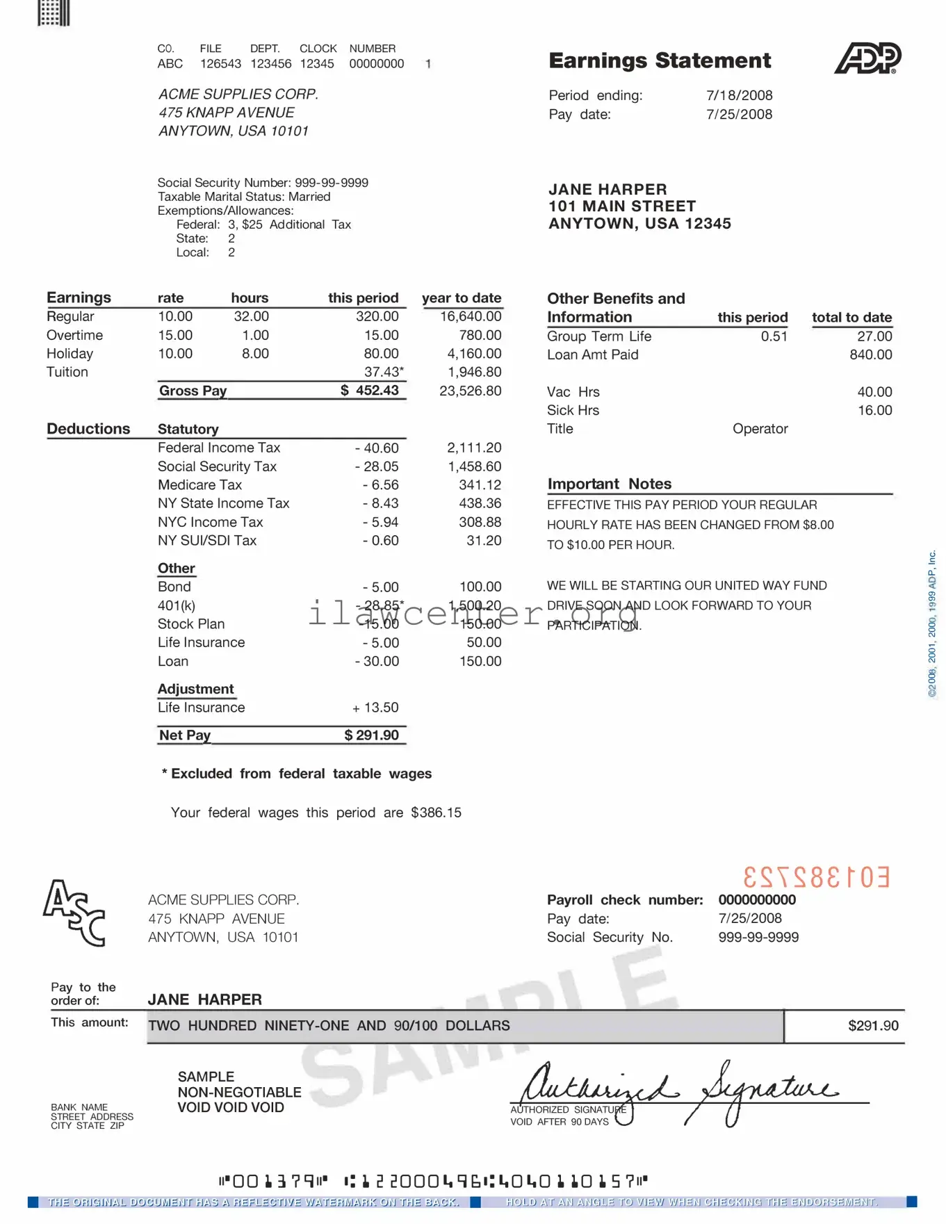 Adp Pay Stub PDF Template