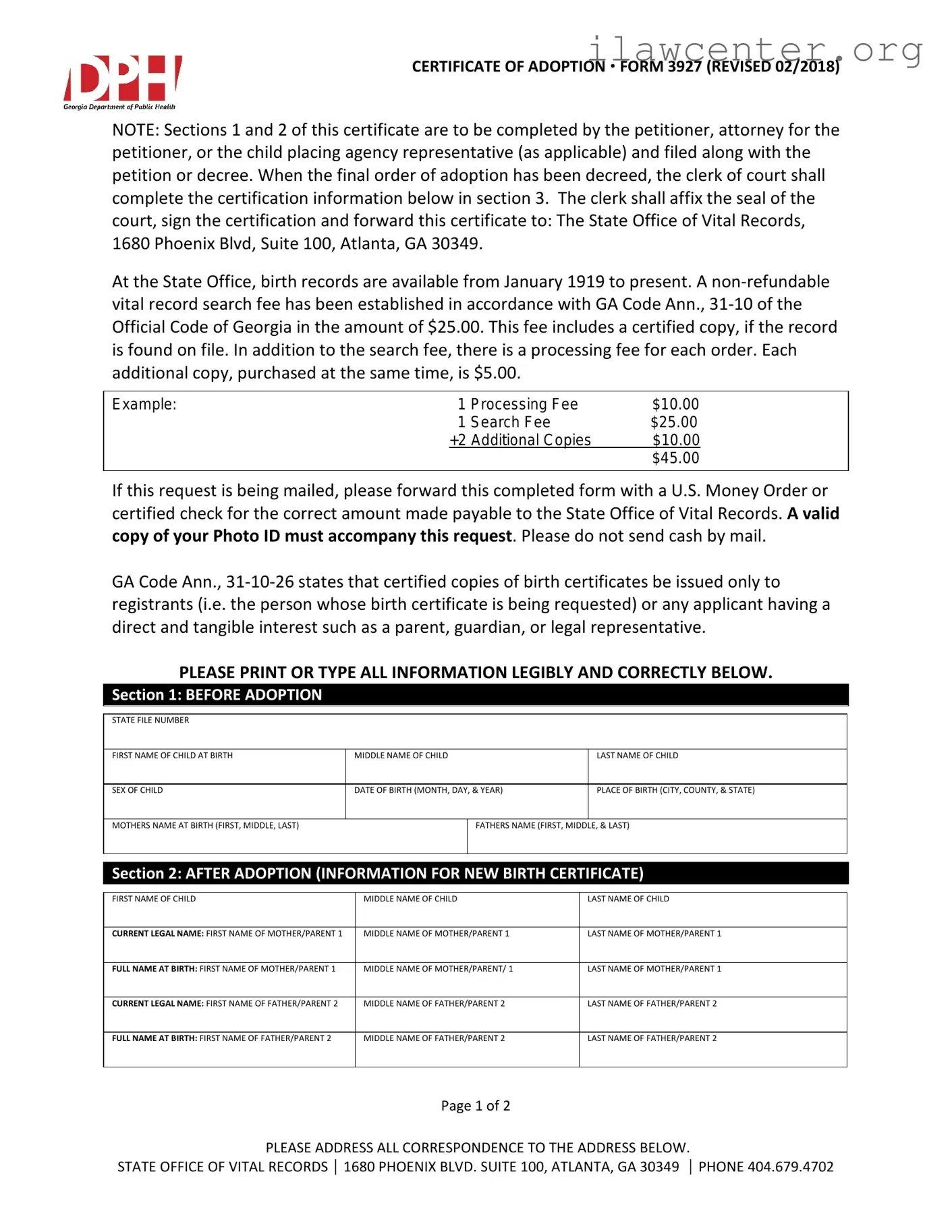 Georgia Adult Adoption Petition PDF Template
