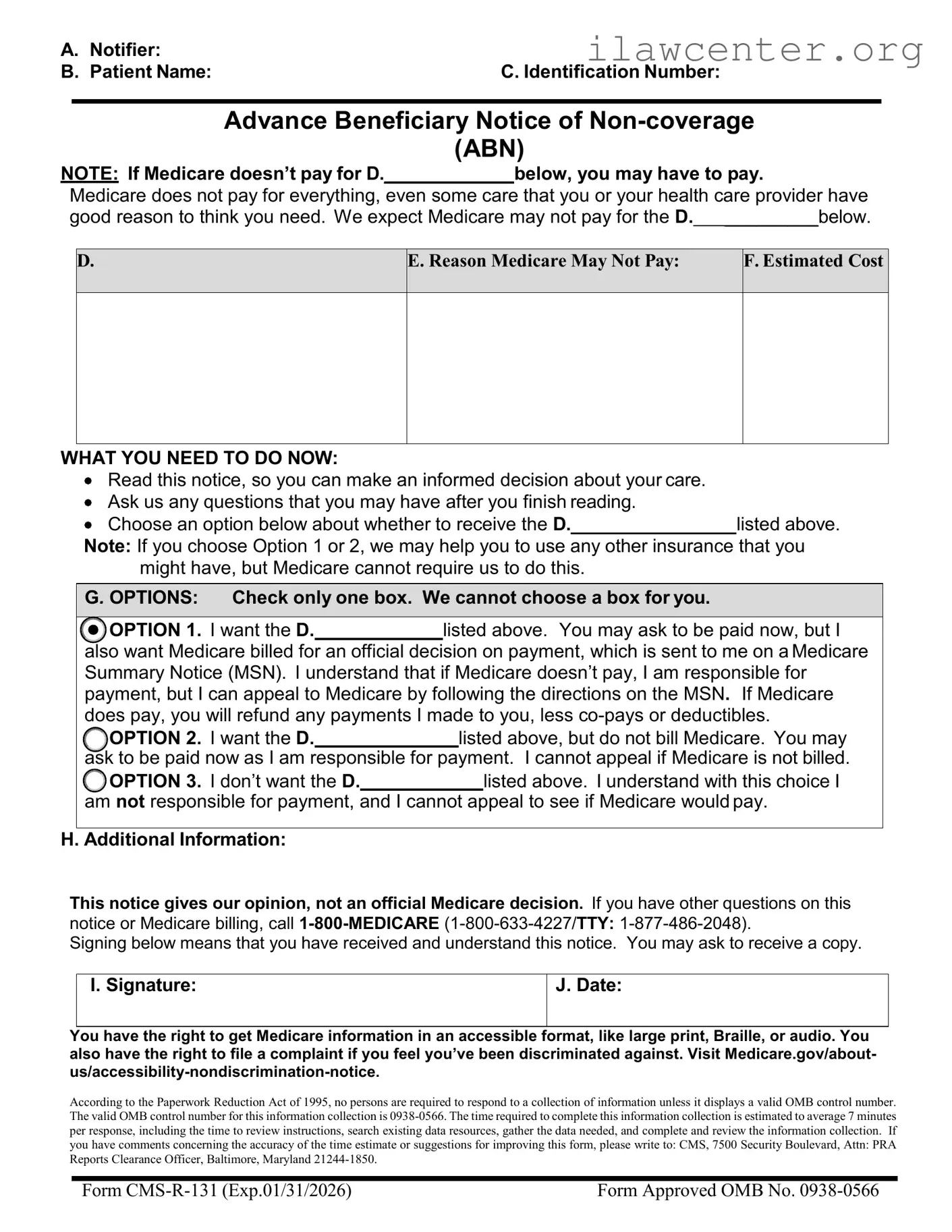 Advance Beneficiary Notice of Non-coverage PDF Template