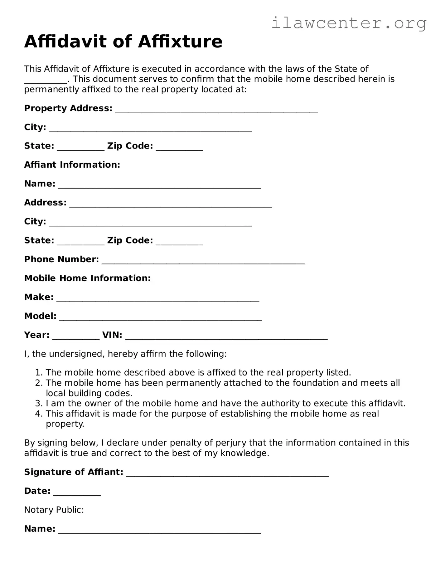 Fillable Affidavit of Affixture Document