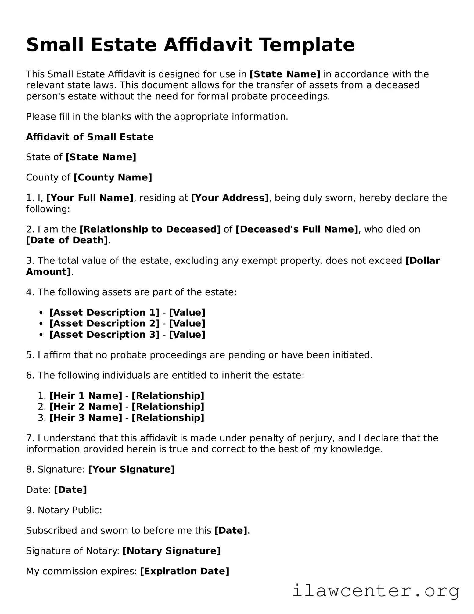 Fillable Small Estate Affidavit Document