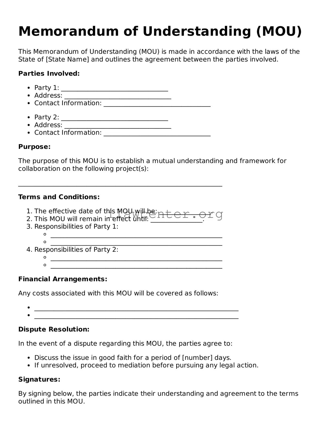 Fillable Memorandum of Understanding Document