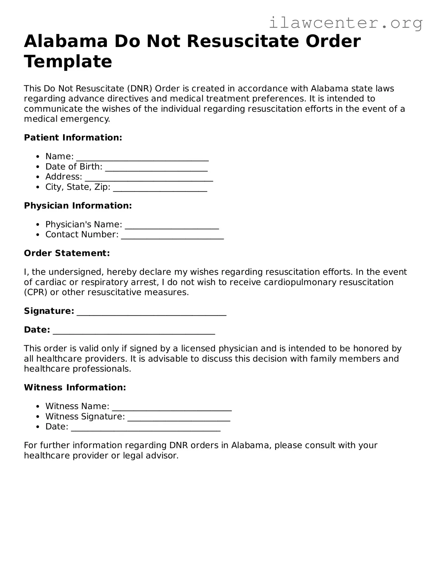 Attorney-Verified  Do Not Resuscitate Order Document for Alabama