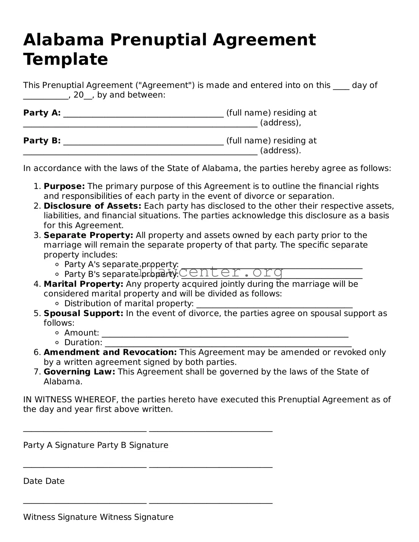 Attorney-Verified  Prenuptial Agreement Document for Alabama