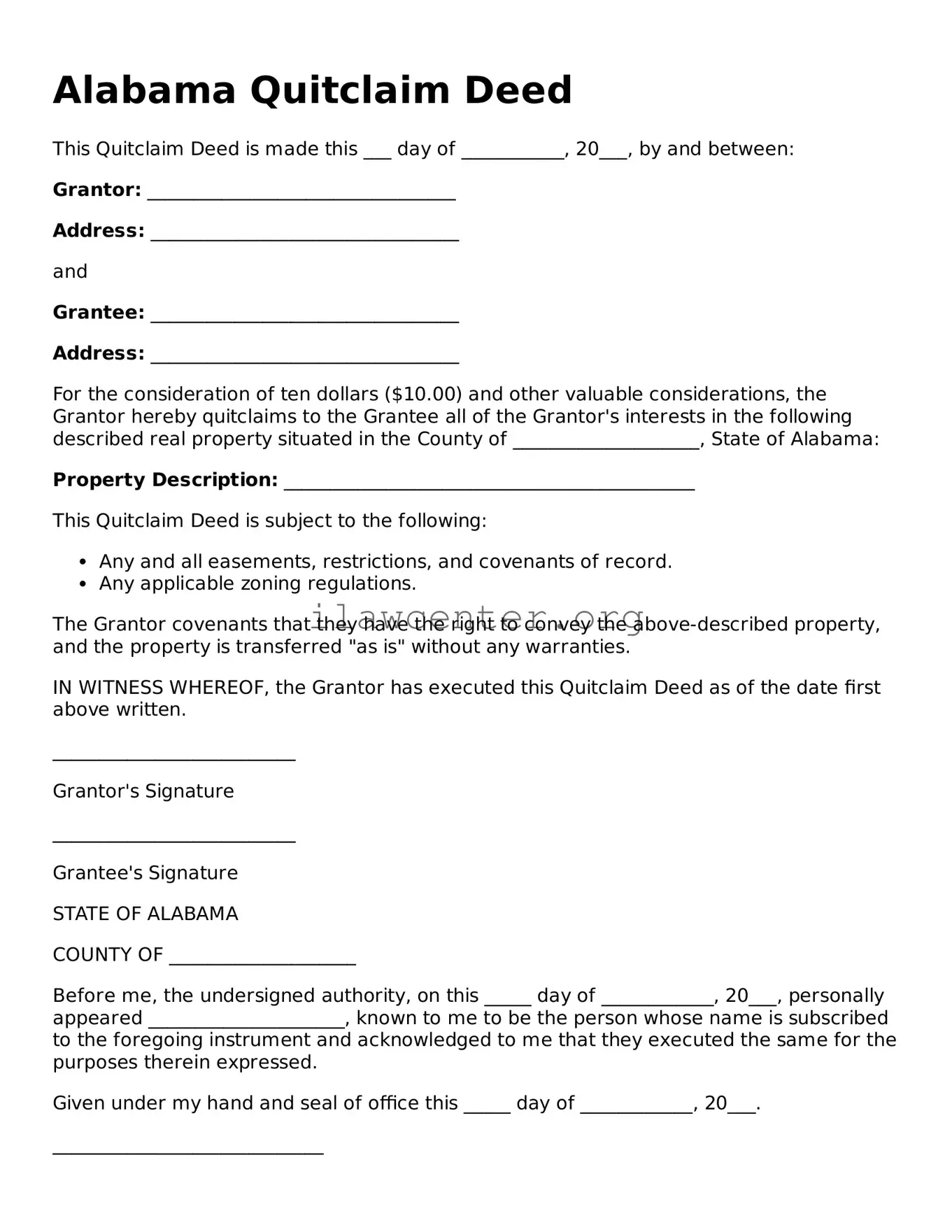 Attorney-Verified  Quitclaim Deed Document for Alabama