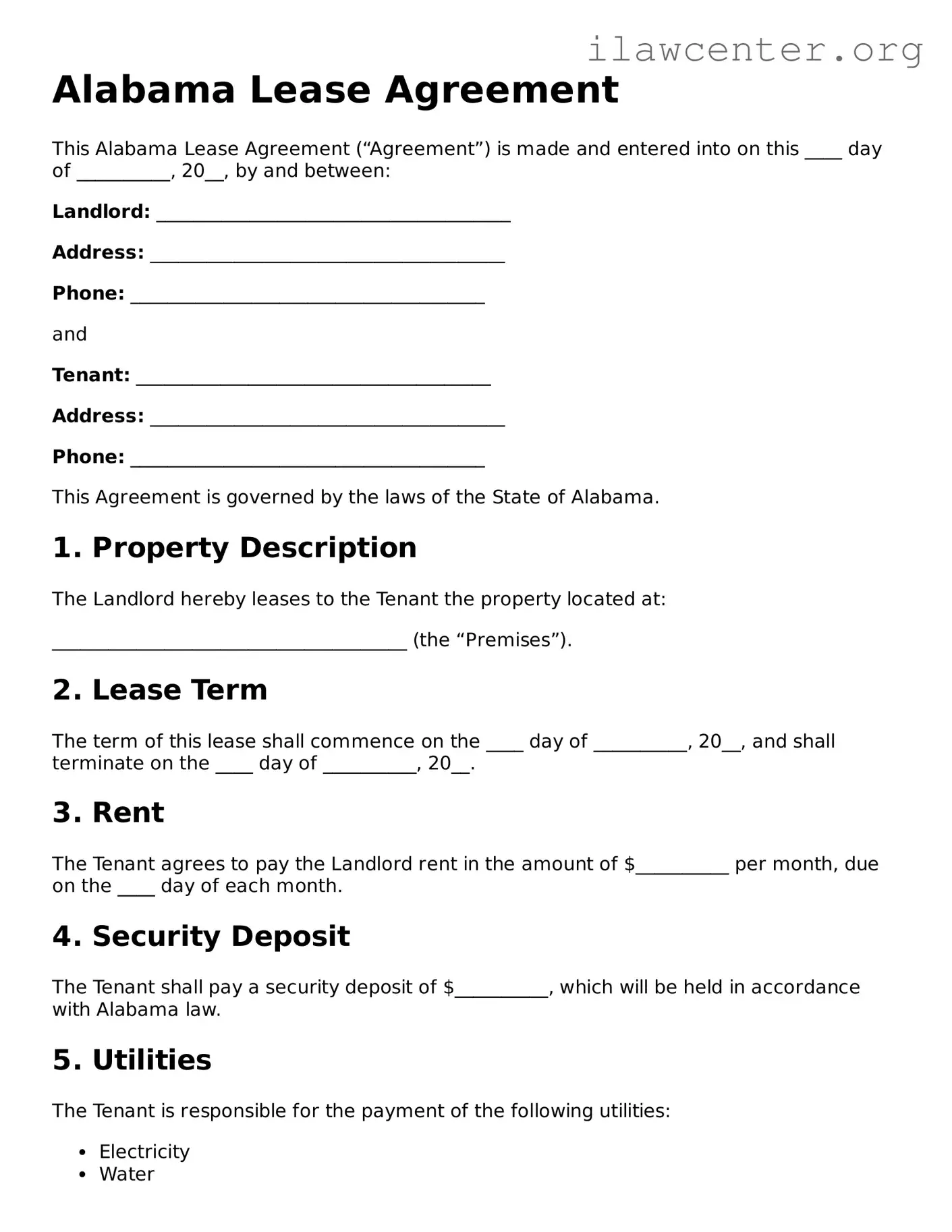 Attorney-Verified  Lease Agreement Document for Alabama