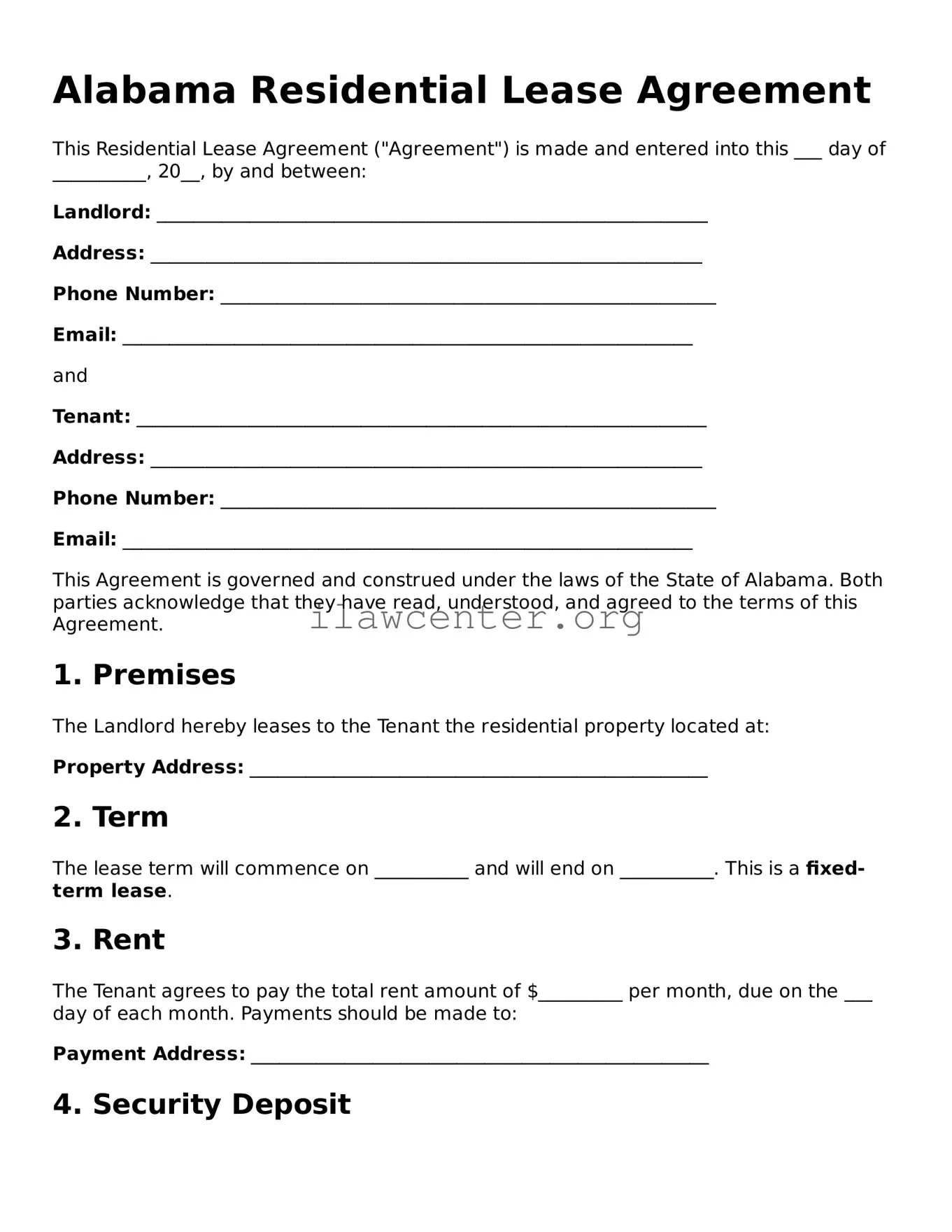 Attorney-Verified  Residential Lease Agreement Document for Alabama