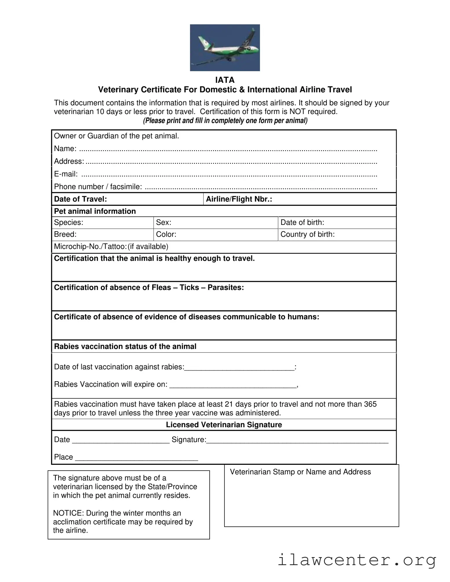 Veterinary Certificate Travel PDF Template