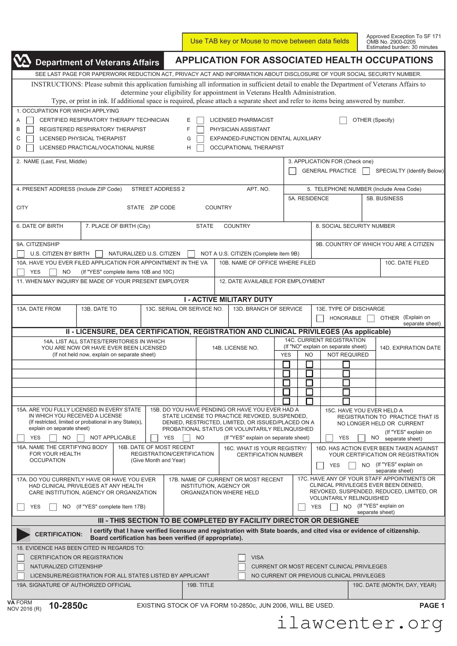VA 10-2850c PDF Template