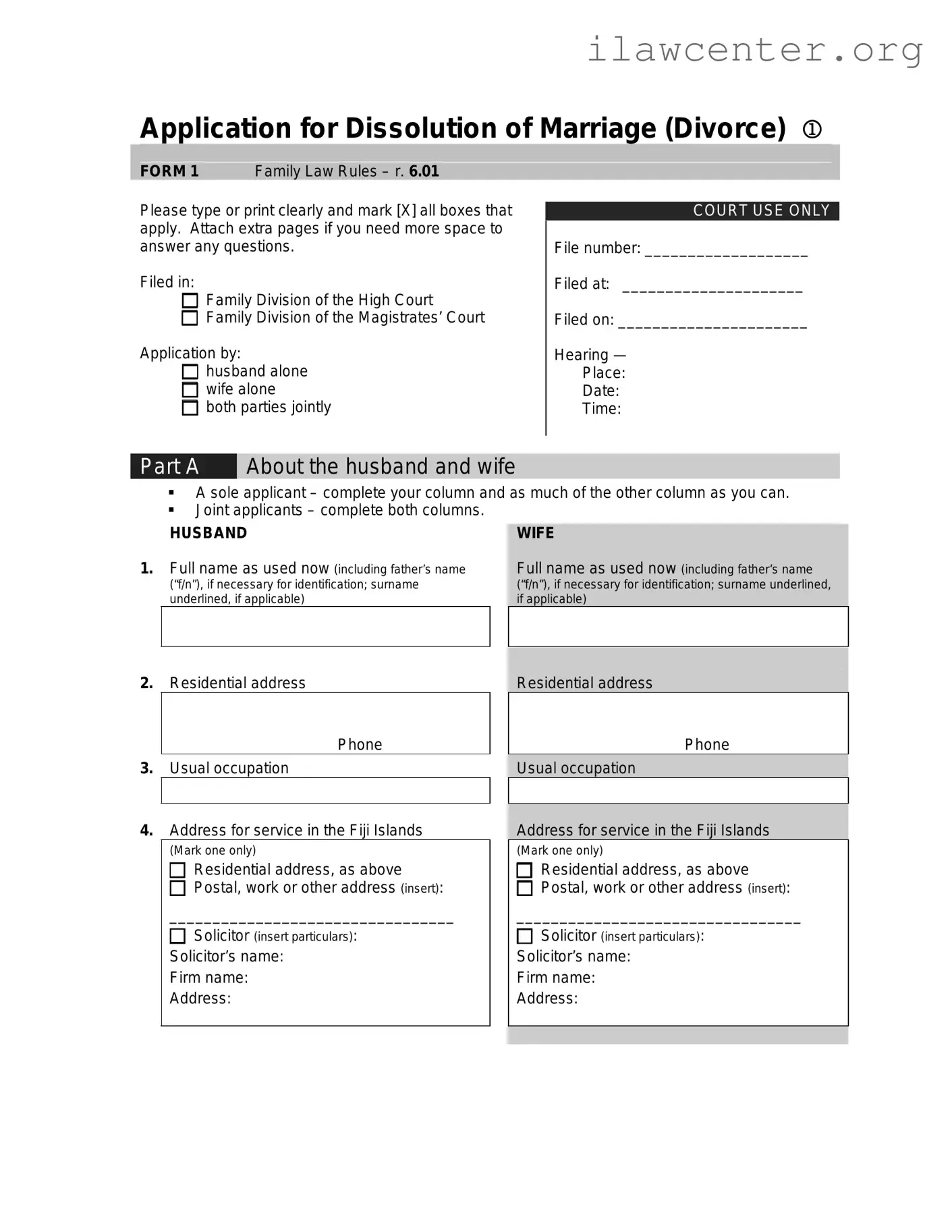 Application For Divorce PDF Template