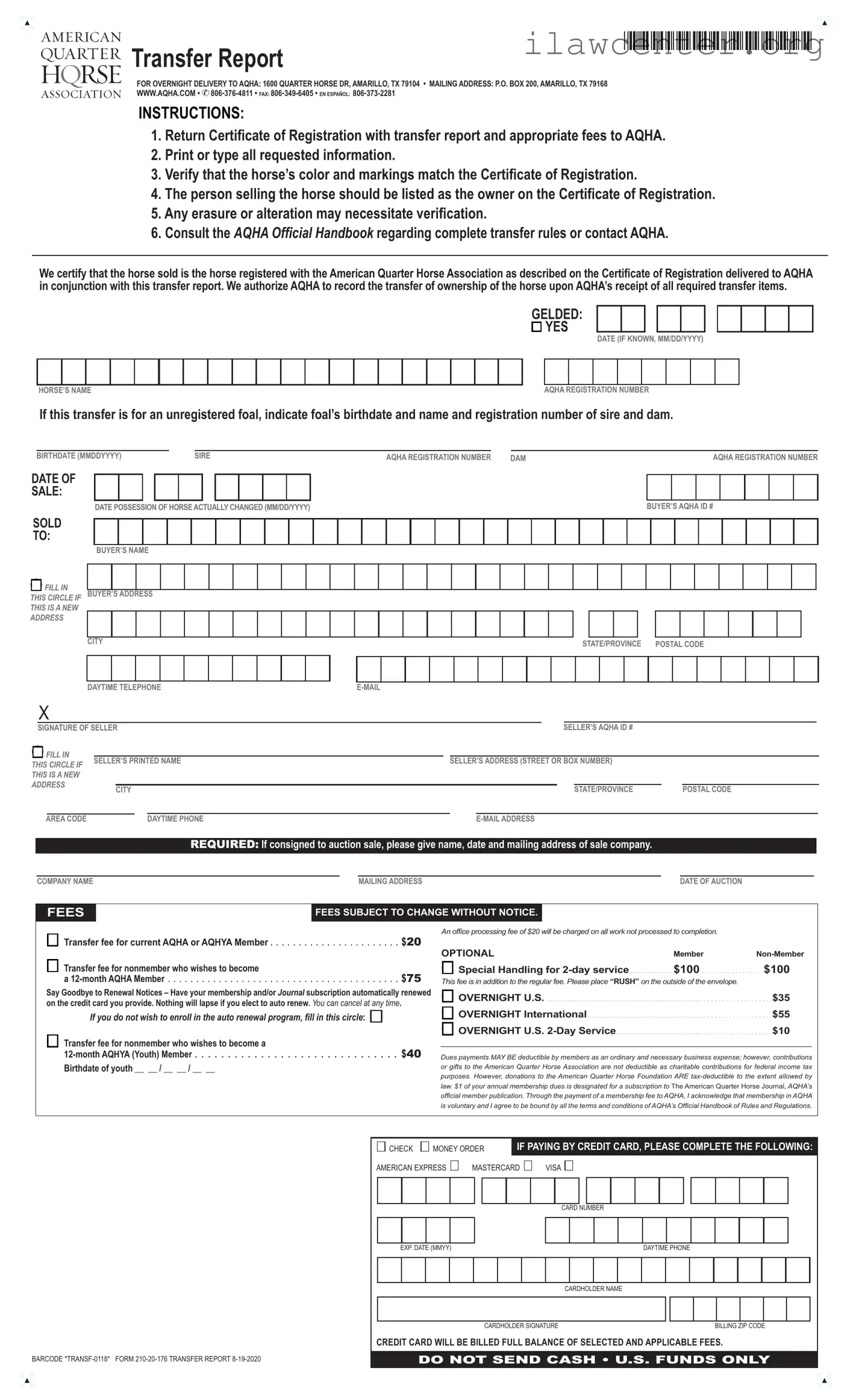 AQHA transfer form PDF Template