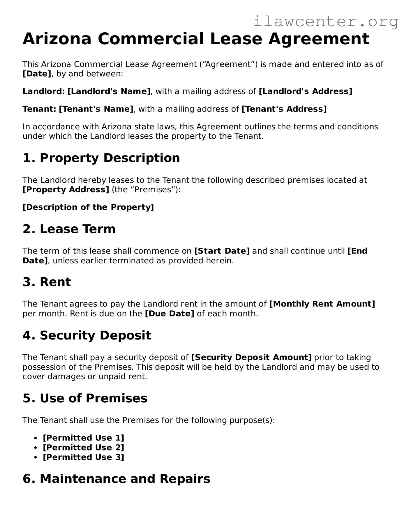 Attorney-Verified  Commercial Lease Agreement Document for Arizona