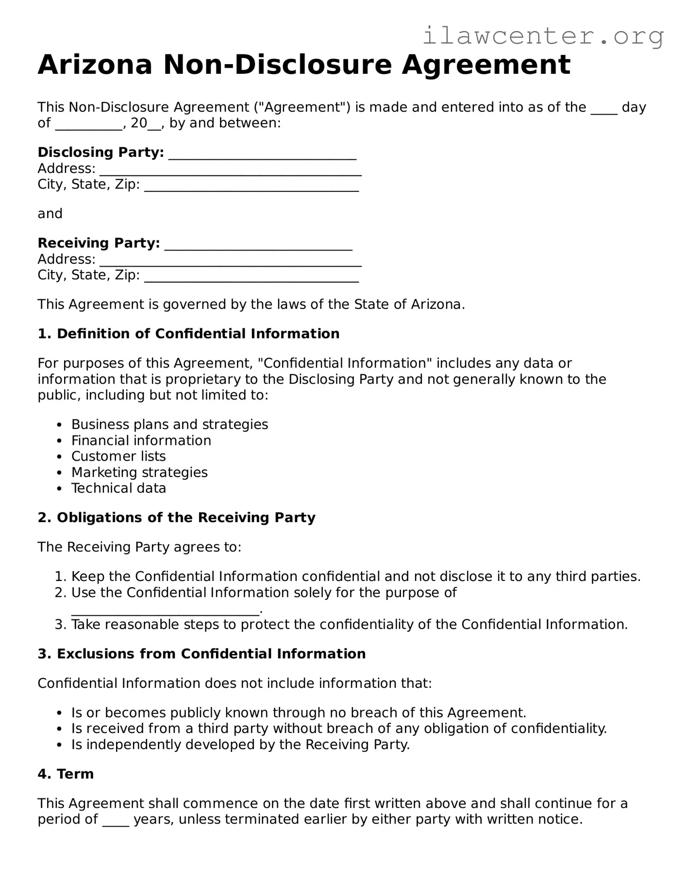 Attorney-Verified  Non-disclosure Agreement Document for Arizona