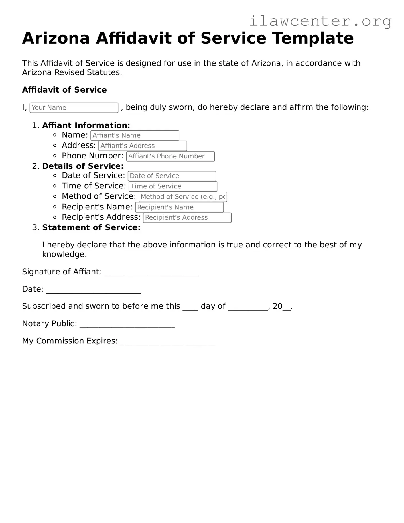 Attorney-Verified  Affidavit of Service Document for Arizona