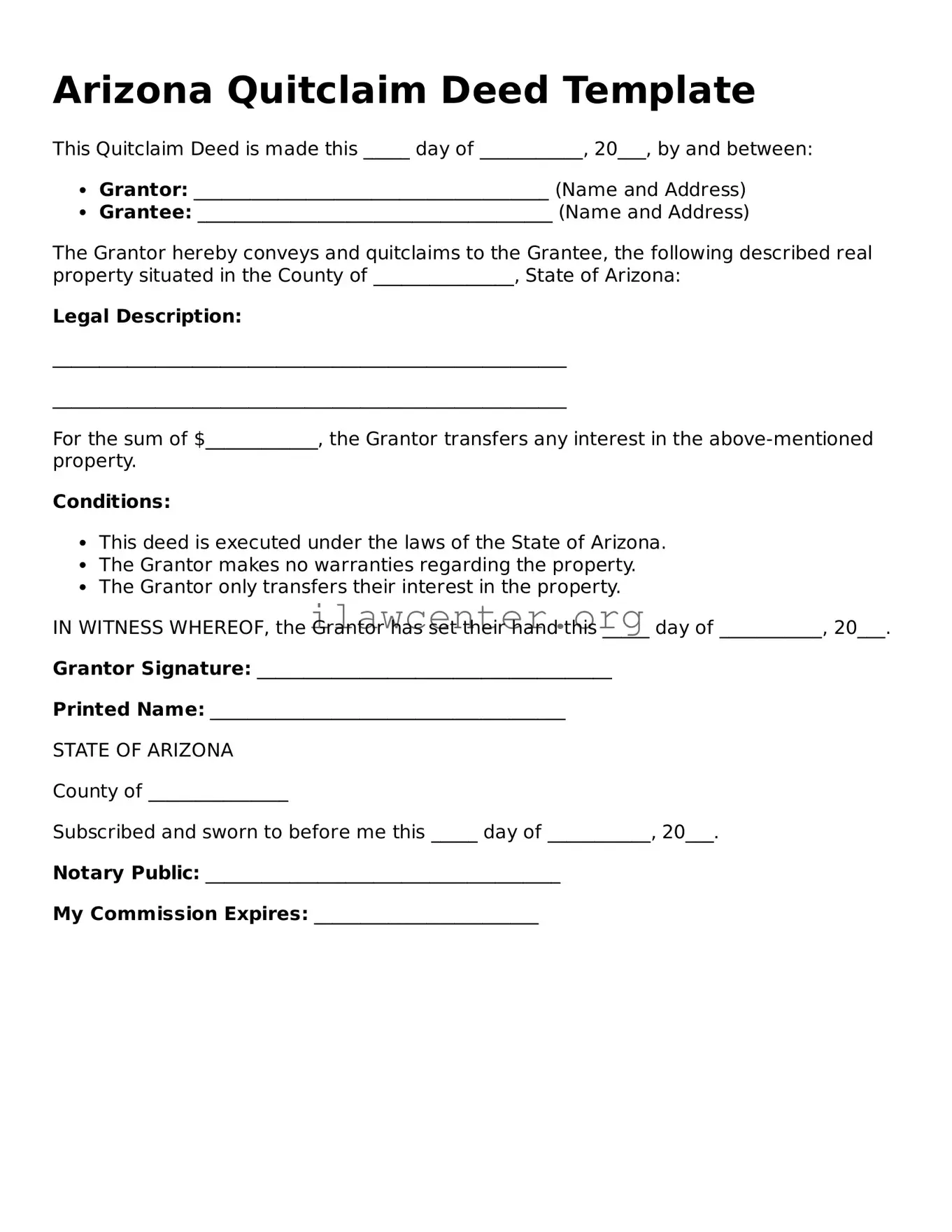 Attorney-Verified  Quitclaim Deed Document for Arizona