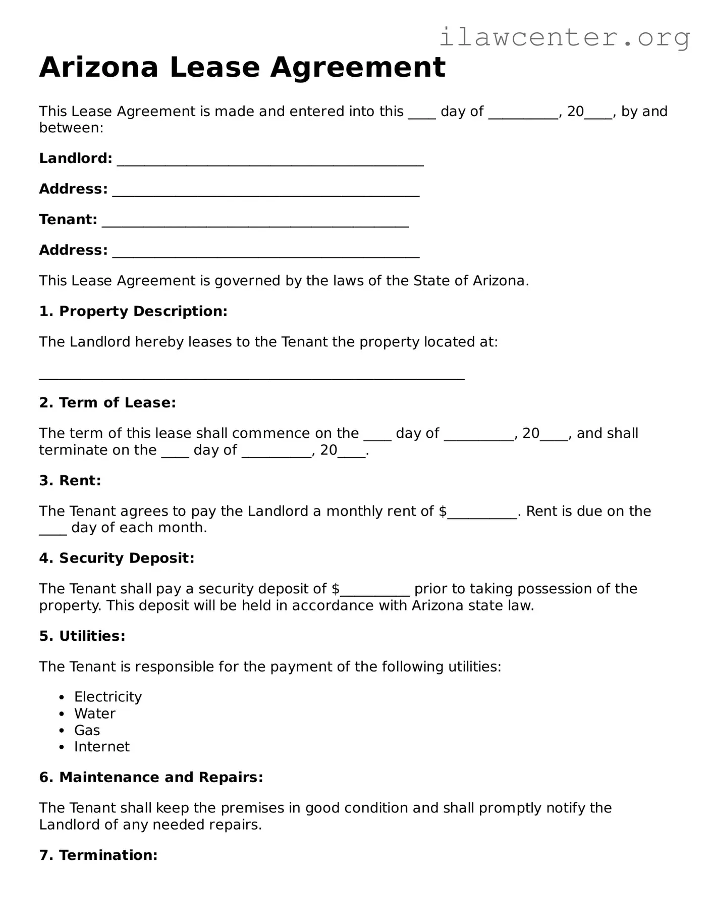 Attorney-Verified  Lease Agreement Document for Arizona