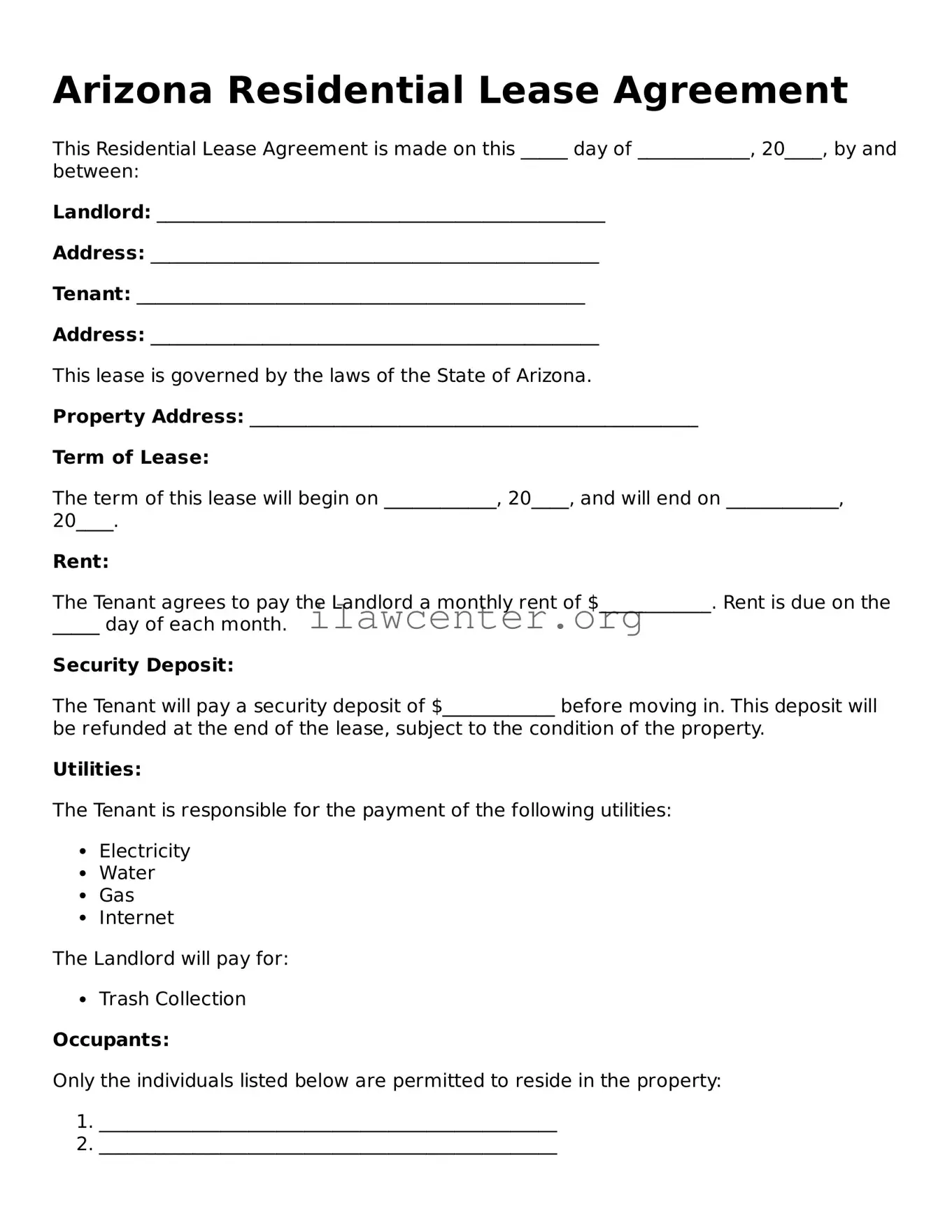 Attorney-Verified  Residential Lease Agreement Document for Arizona