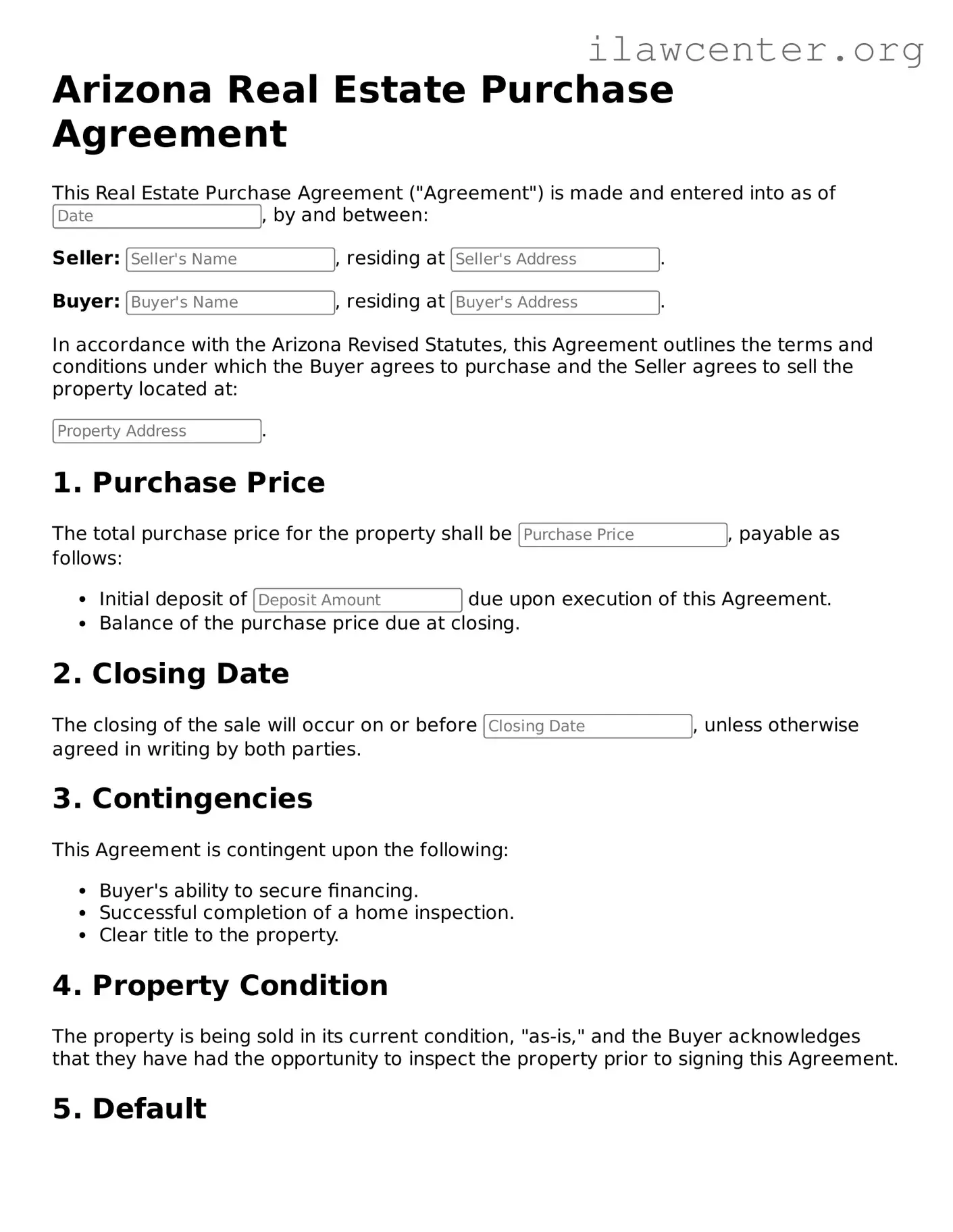 Attorney-Verified  Real Estate Purchase Agreement Document for Arizona