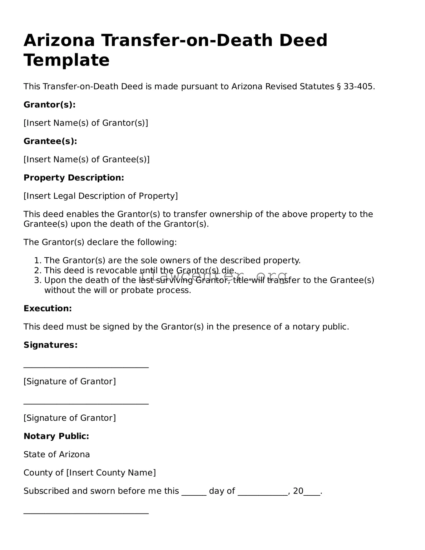 Attorney-Verified  Transfer-on-Death Deed Document for Arizona