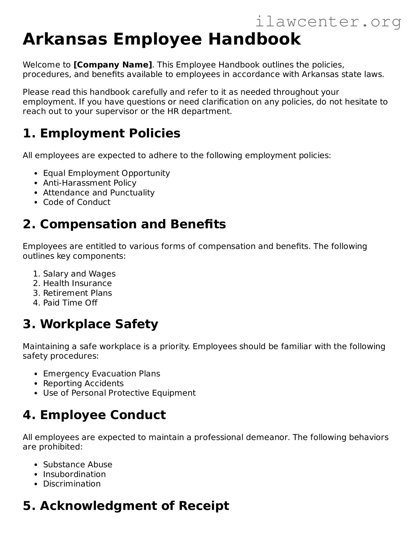 Attorney-Verified  Employee Handbook Document for Arkansas