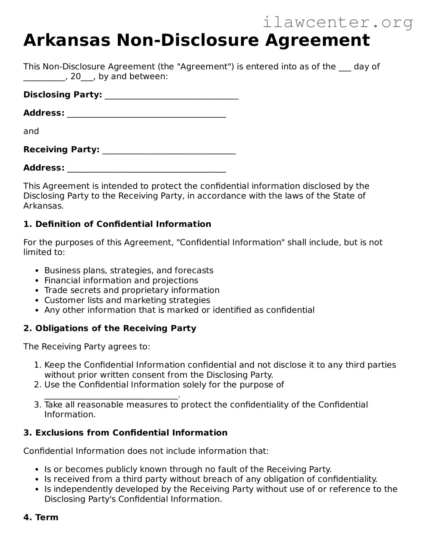 Attorney-Verified  Non-disclosure Agreement Document for Arkansas