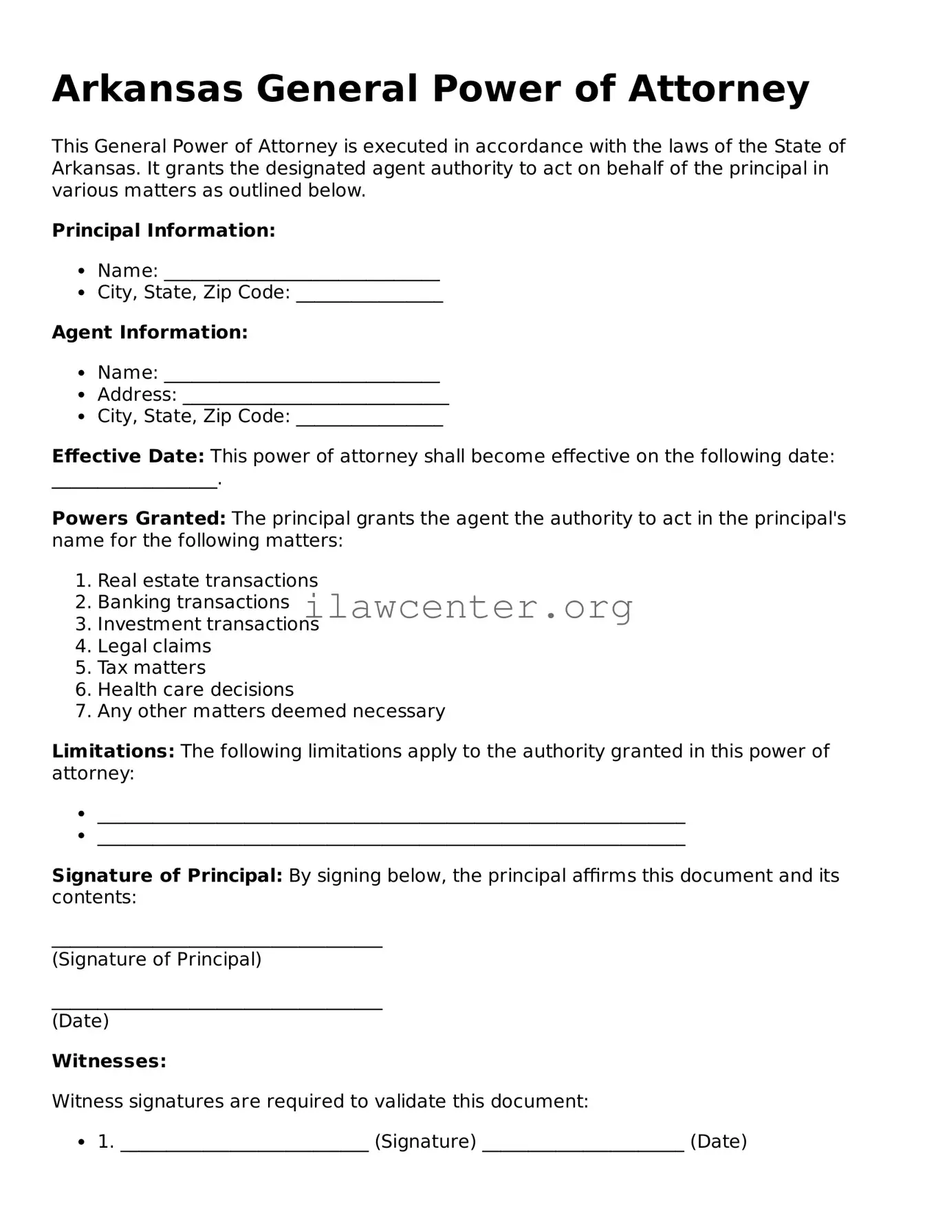Attorney-Verified  General Power of Attorney Document for Arkansas
