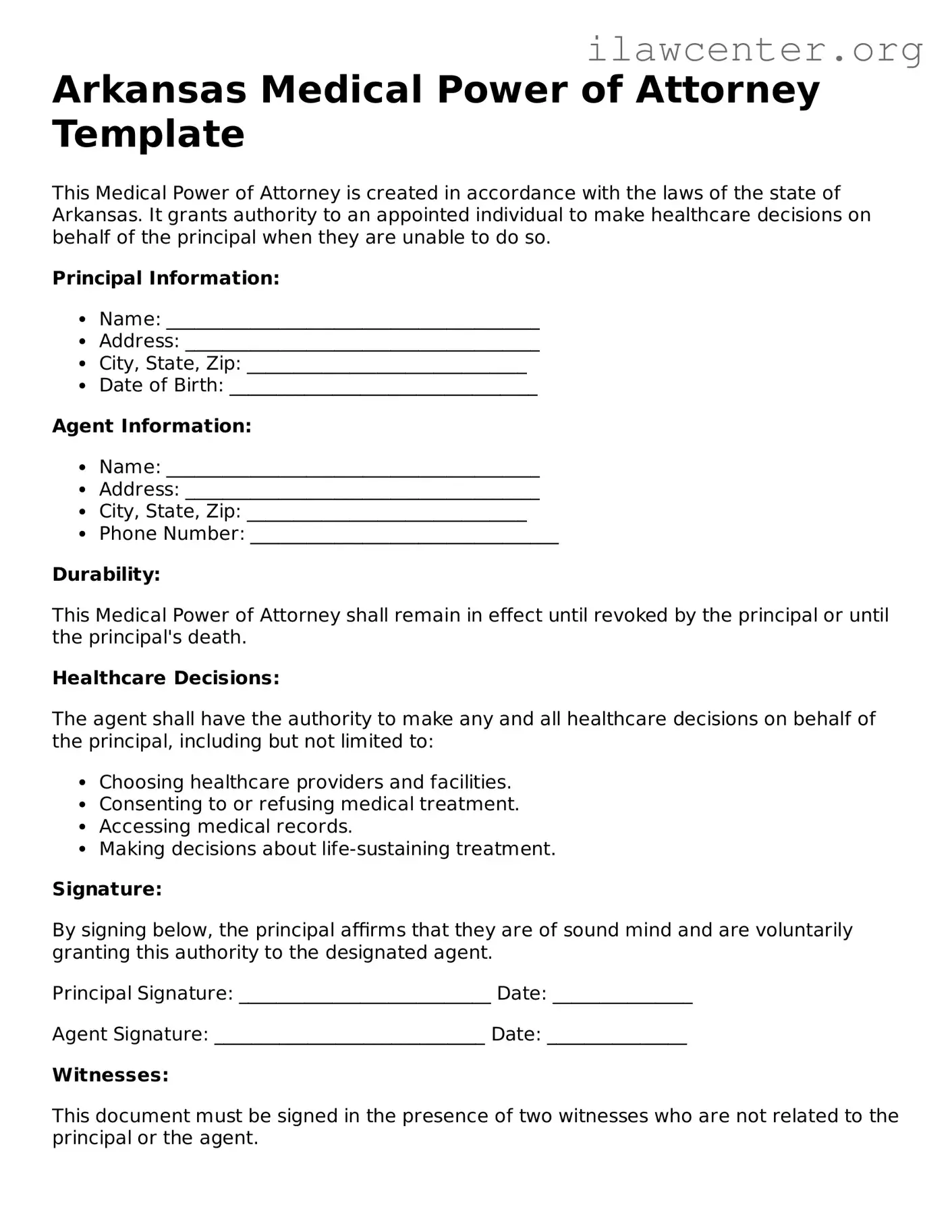 Attorney-Verified  Medical Power of Attorney Document for Arkansas