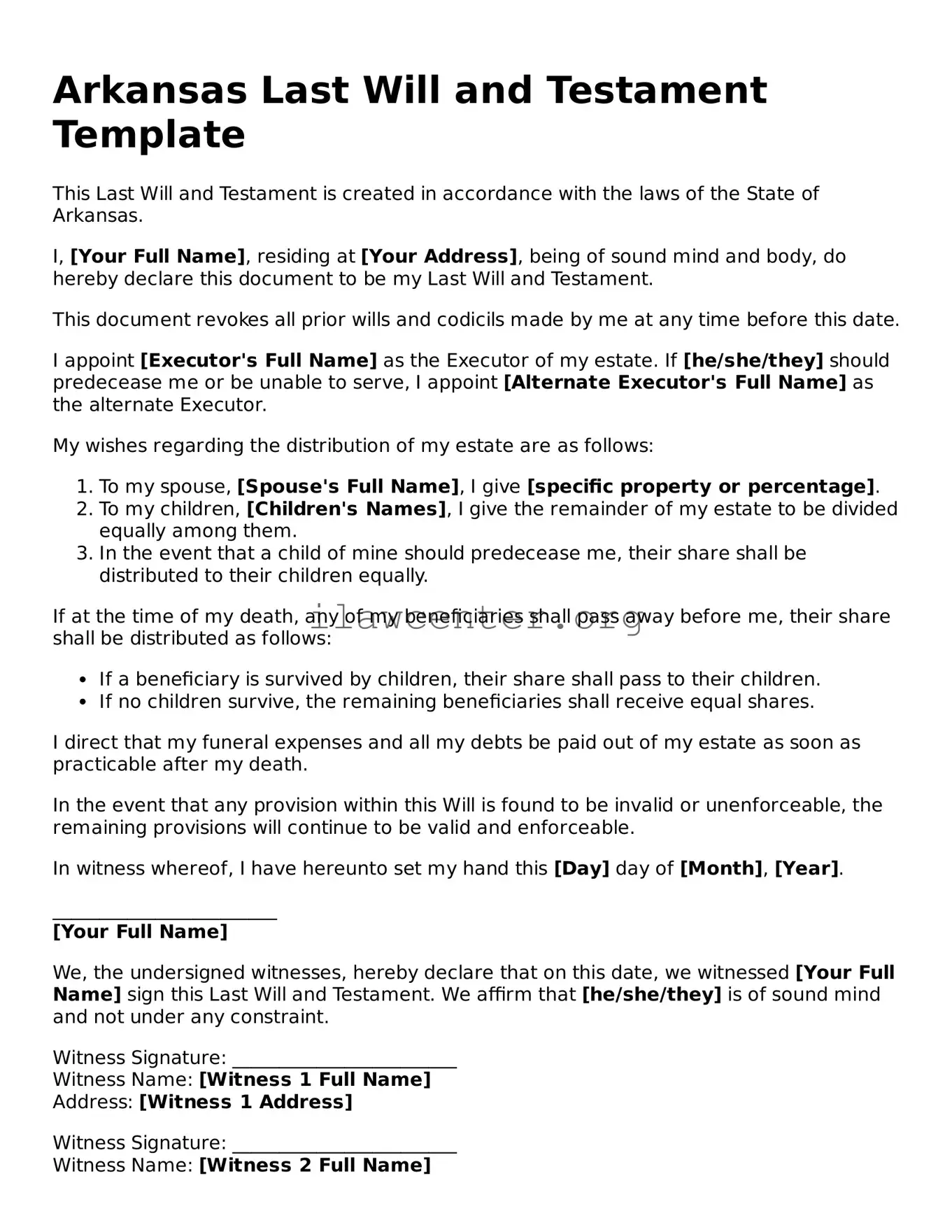 Attorney-Verified  Last Will and Testament Document for Arkansas