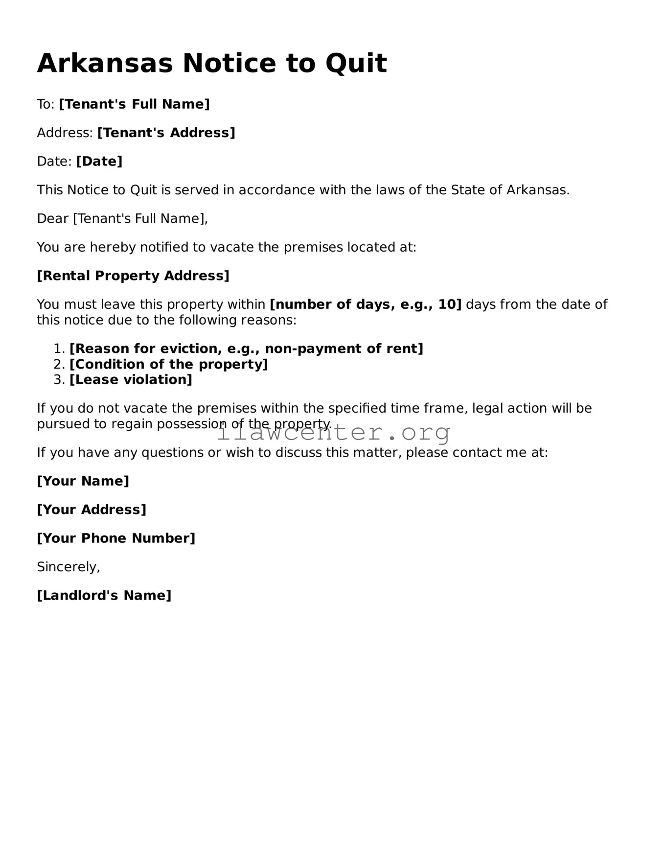 Attorney-Verified  Notice to Quit Document for Arkansas