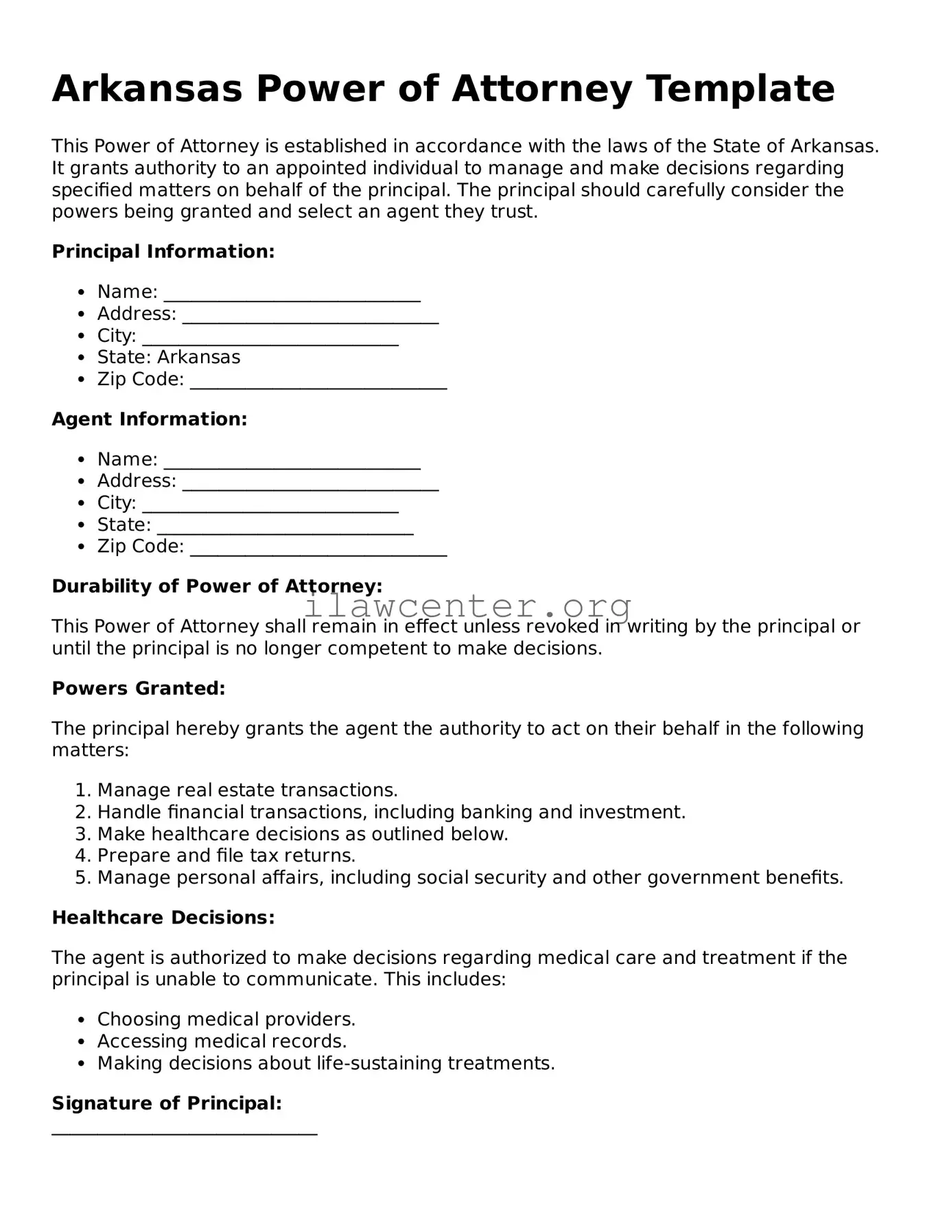 Attorney-Verified  Power of Attorney Document for Arkansas