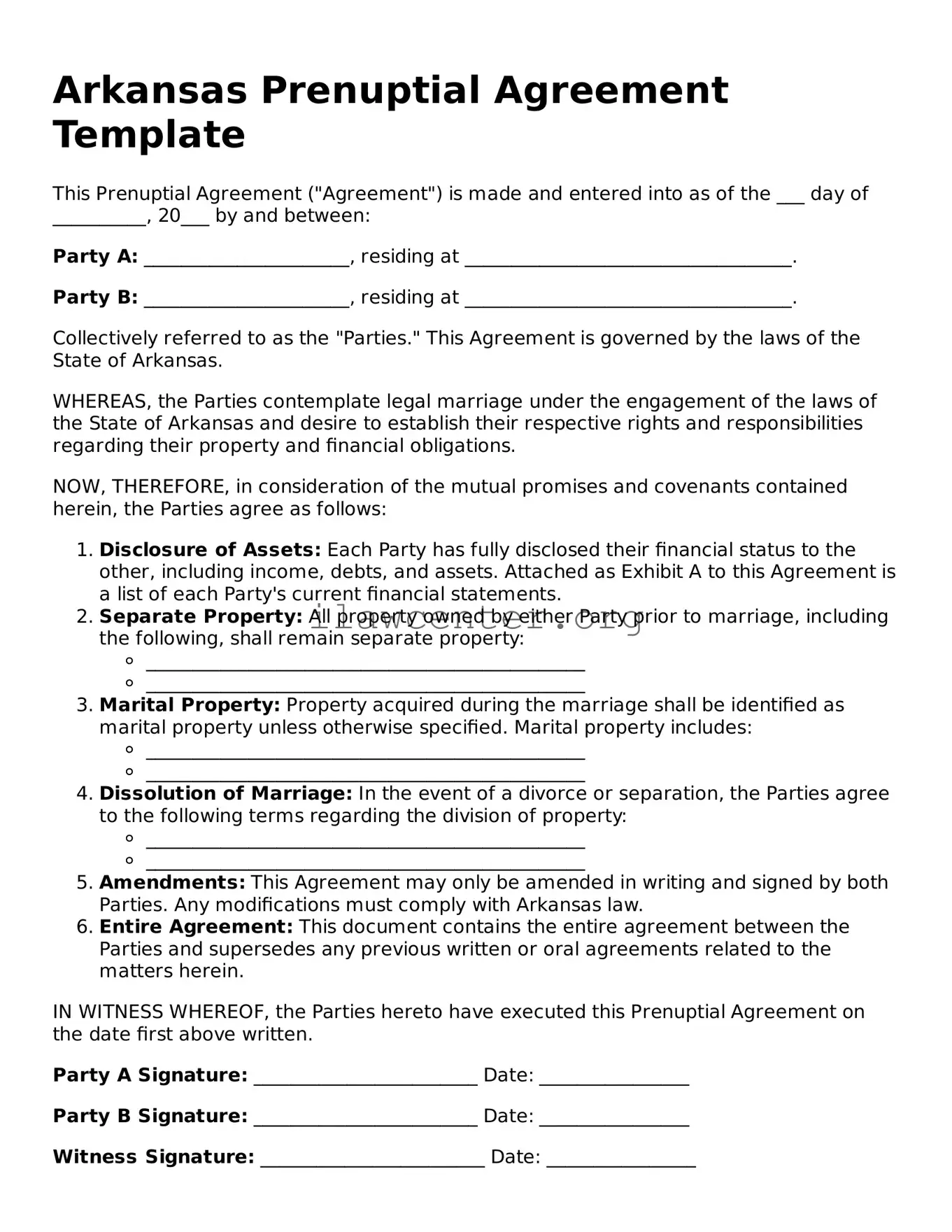 Attorney-Verified  Prenuptial Agreement Document for Arkansas