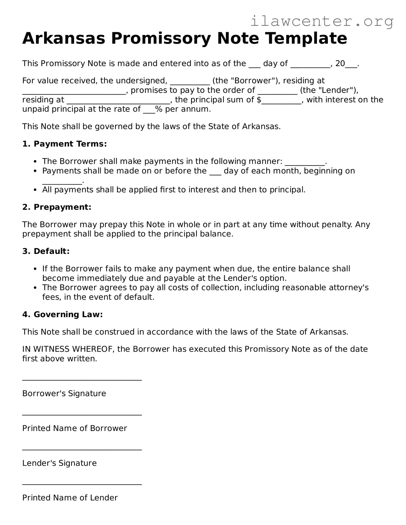 Attorney-Verified  Promissory Note Document for Arkansas