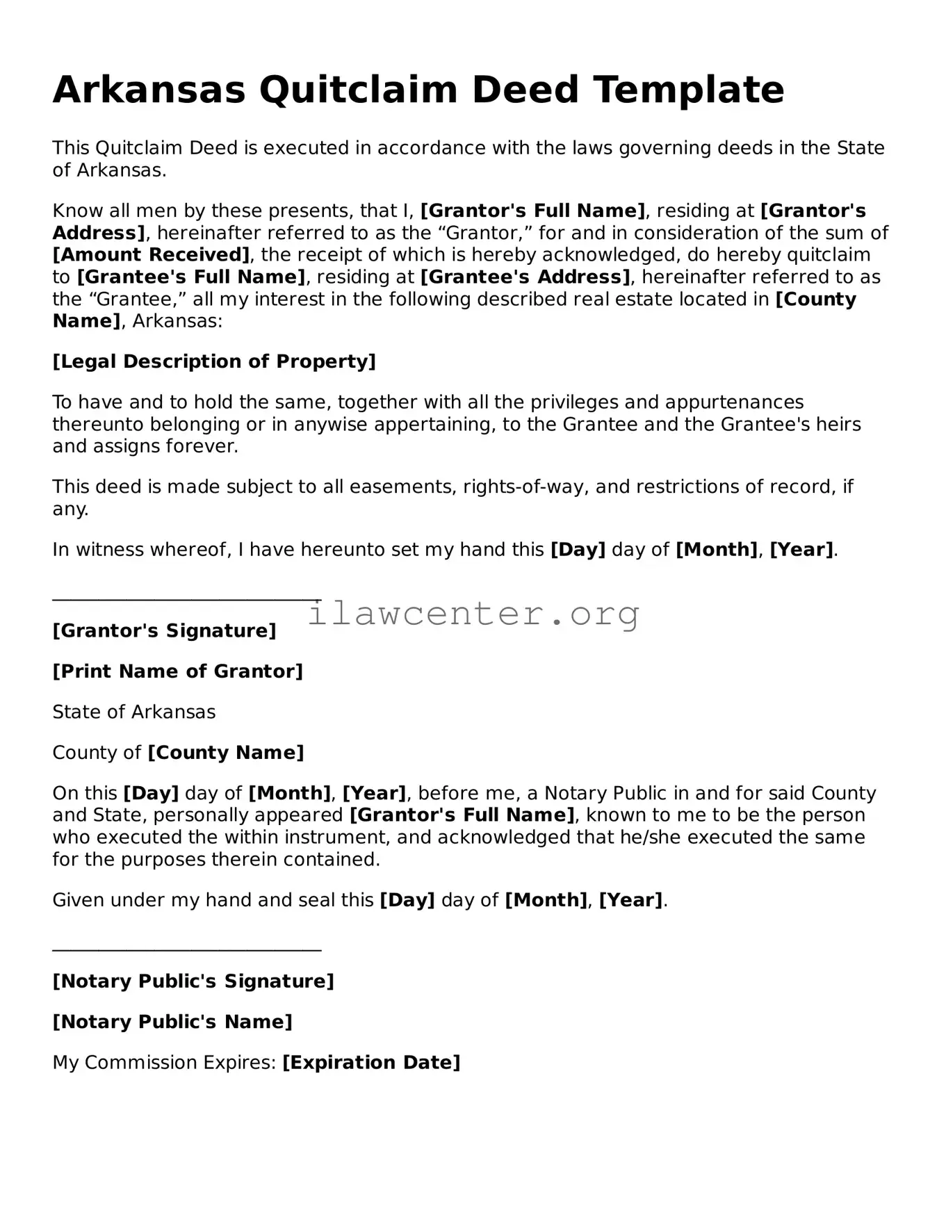 Attorney-Verified  Quitclaim Deed Document for Arkansas
