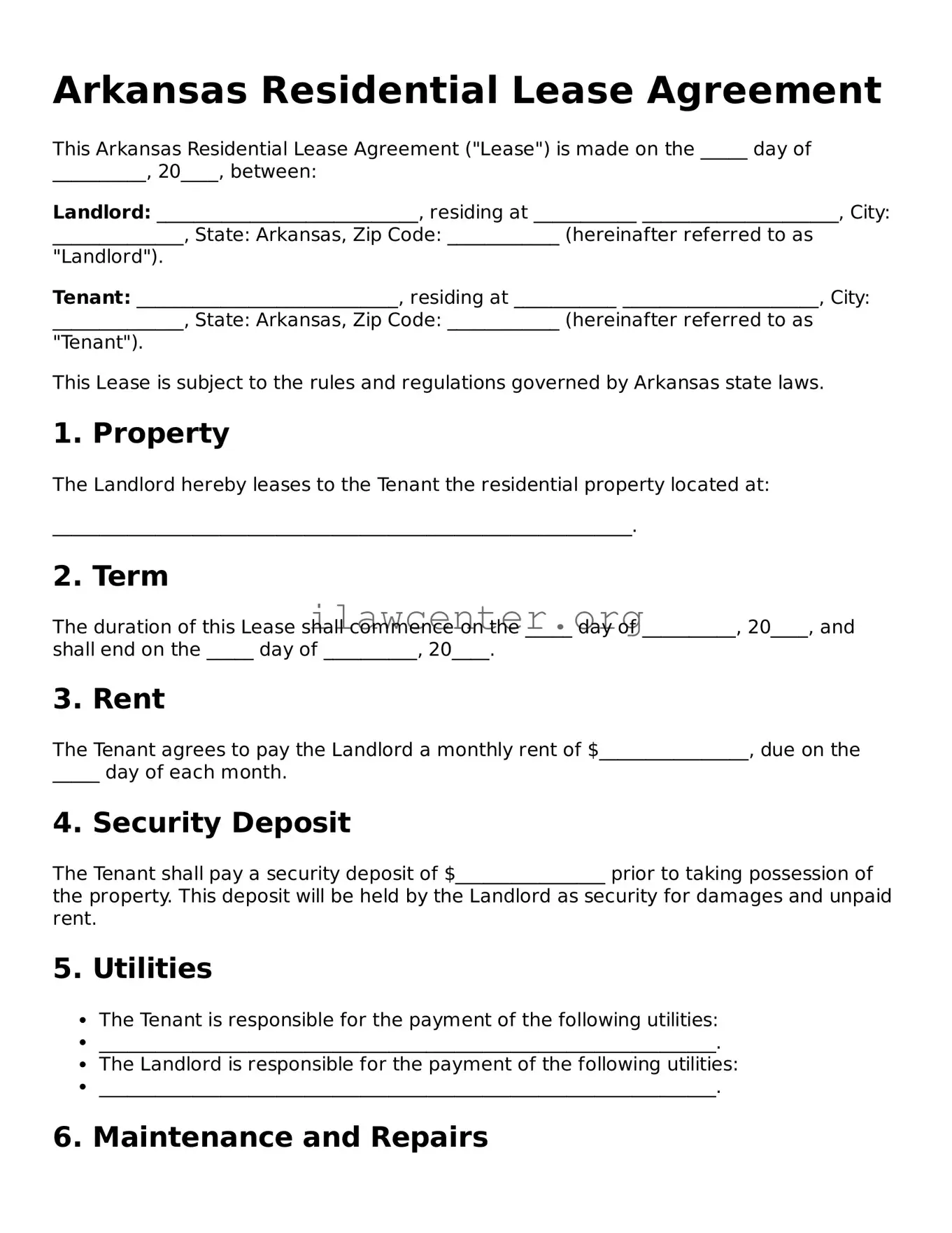Attorney-Verified  Residential Lease Agreement Document for Arkansas