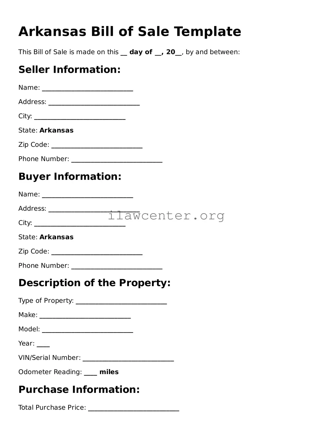 Attorney-Verified  Bill of Sale Document for Arkansas