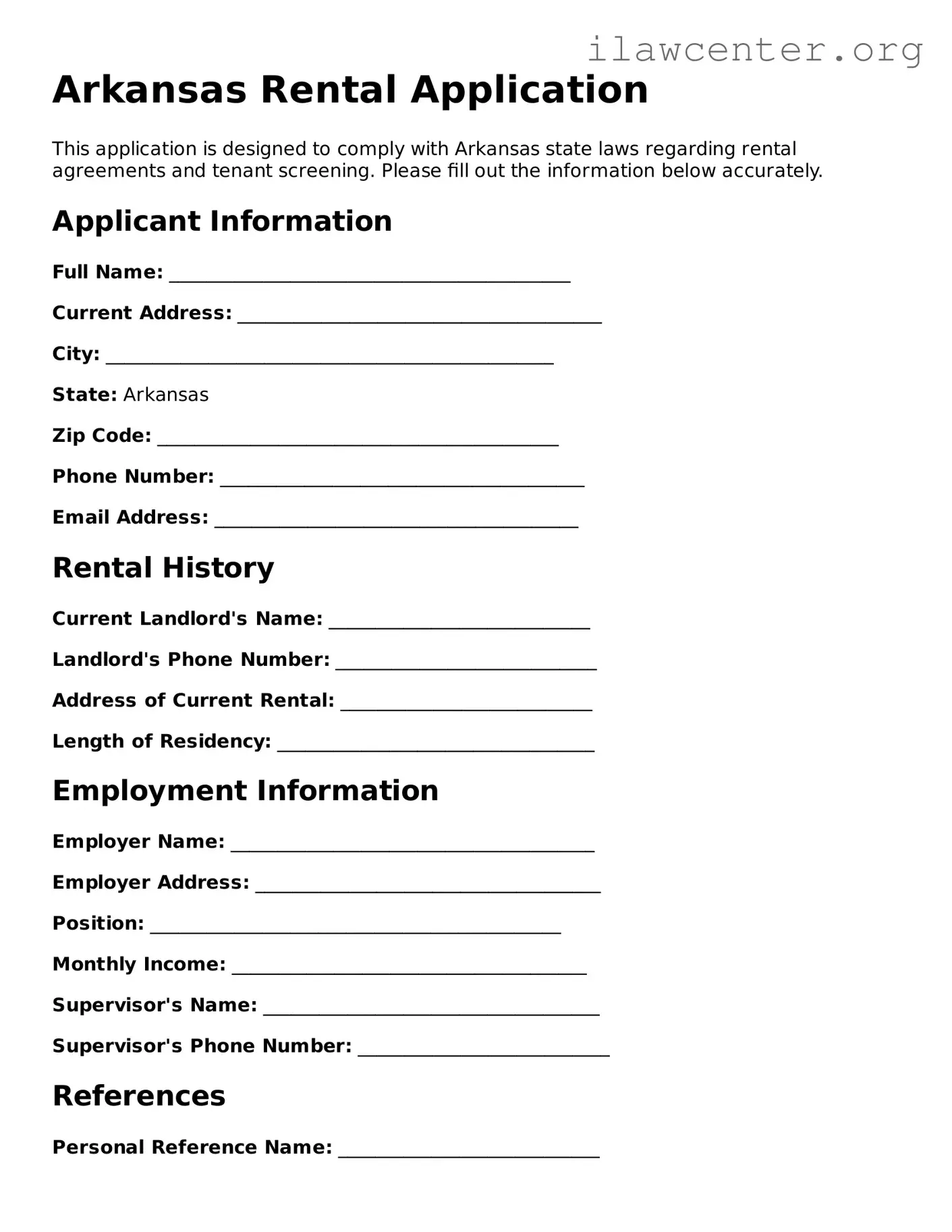 Attorney-Verified  Rental Application Document for Arkansas