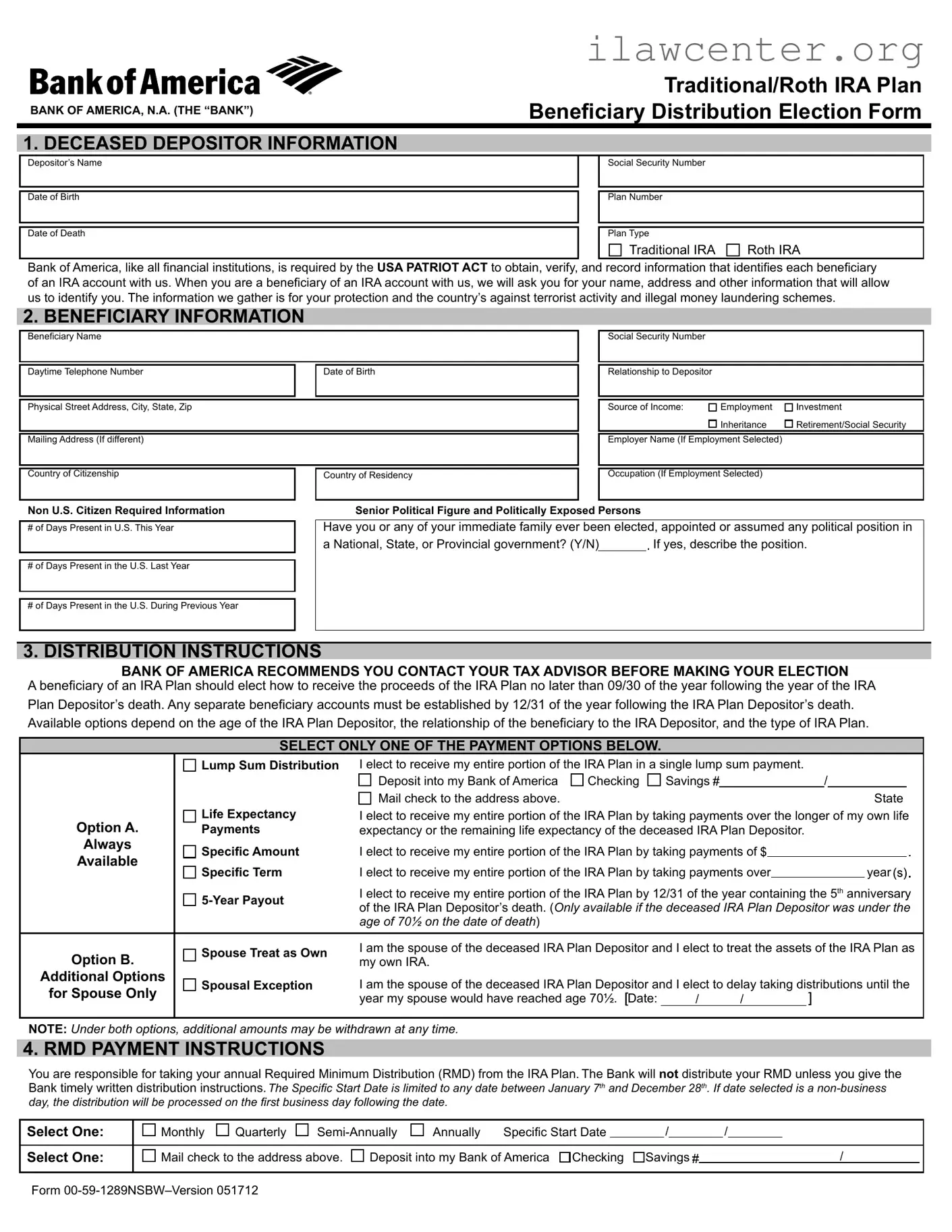 Bank Of America Beneficiary PDF Template