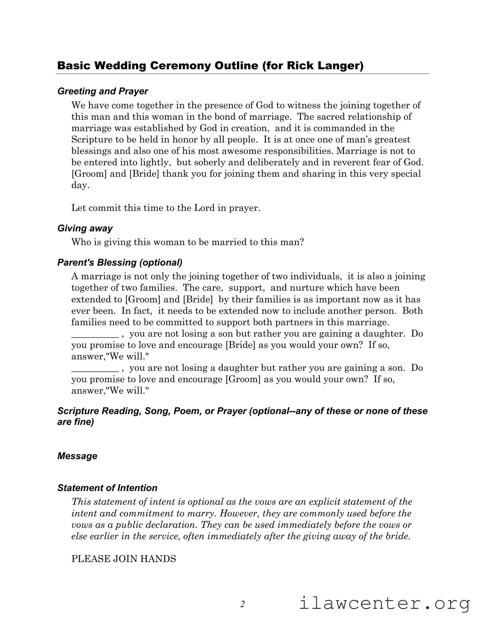 Wedding Ceremony Script PDF Template