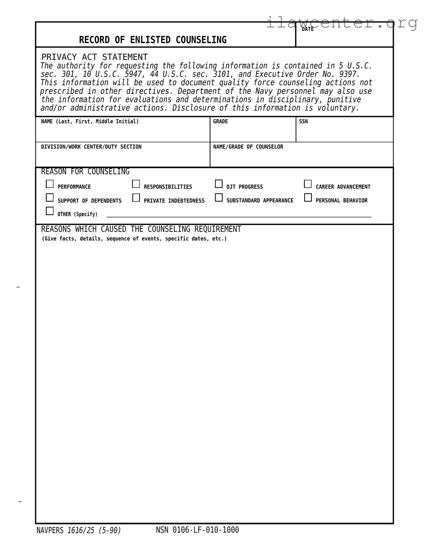 Navpers 1616 25 PDF Template