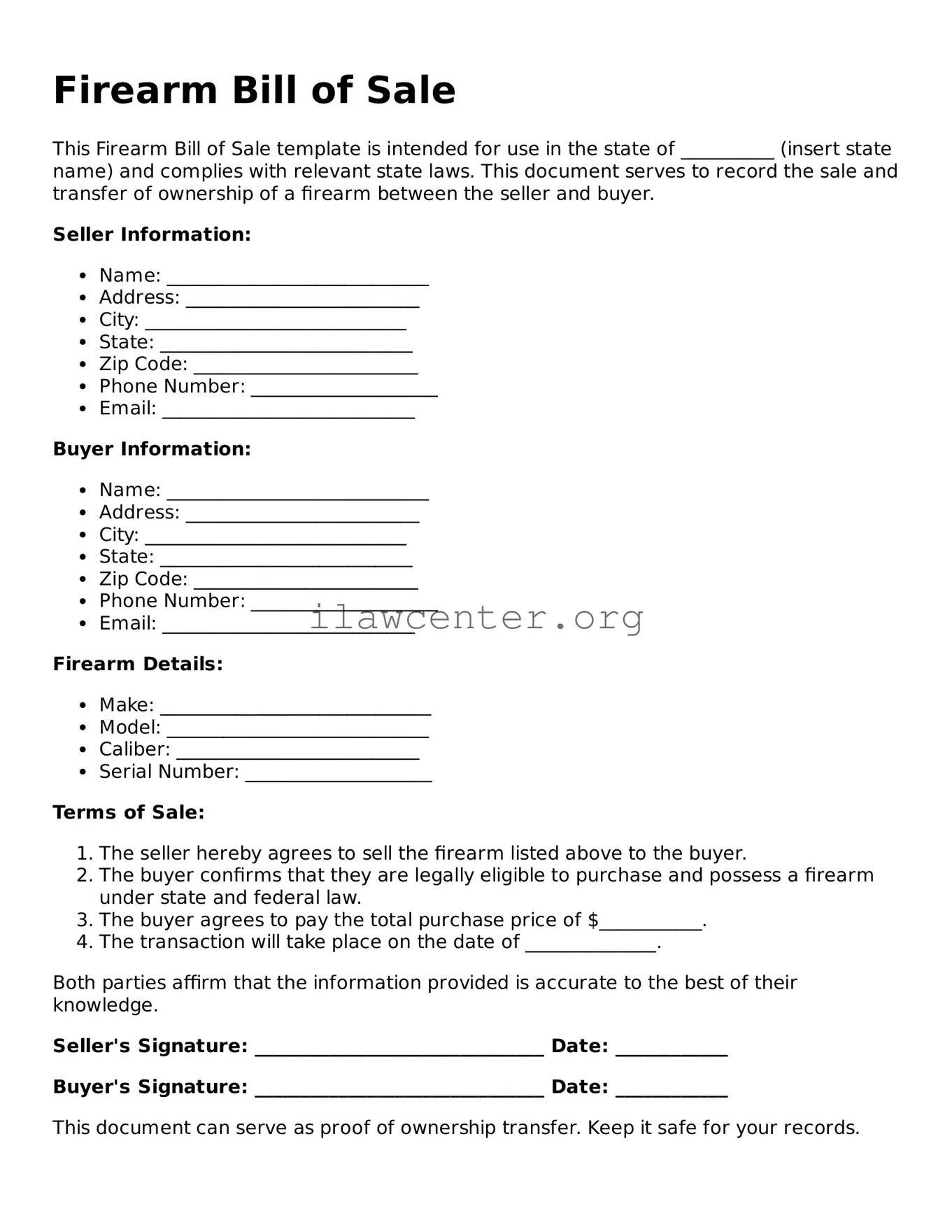 Fillable Firearm Bill of Sale Document