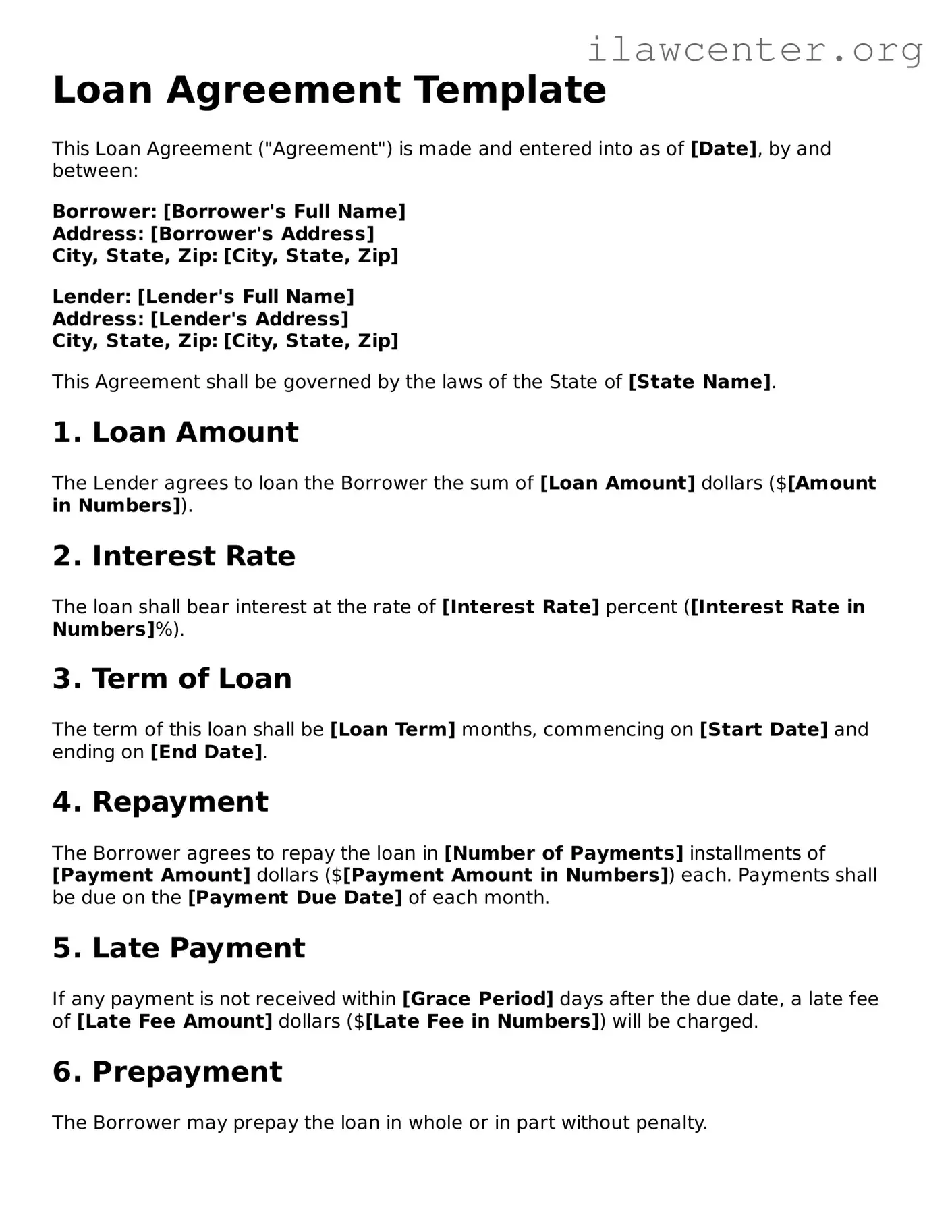 Fillable Loan Agreement Document