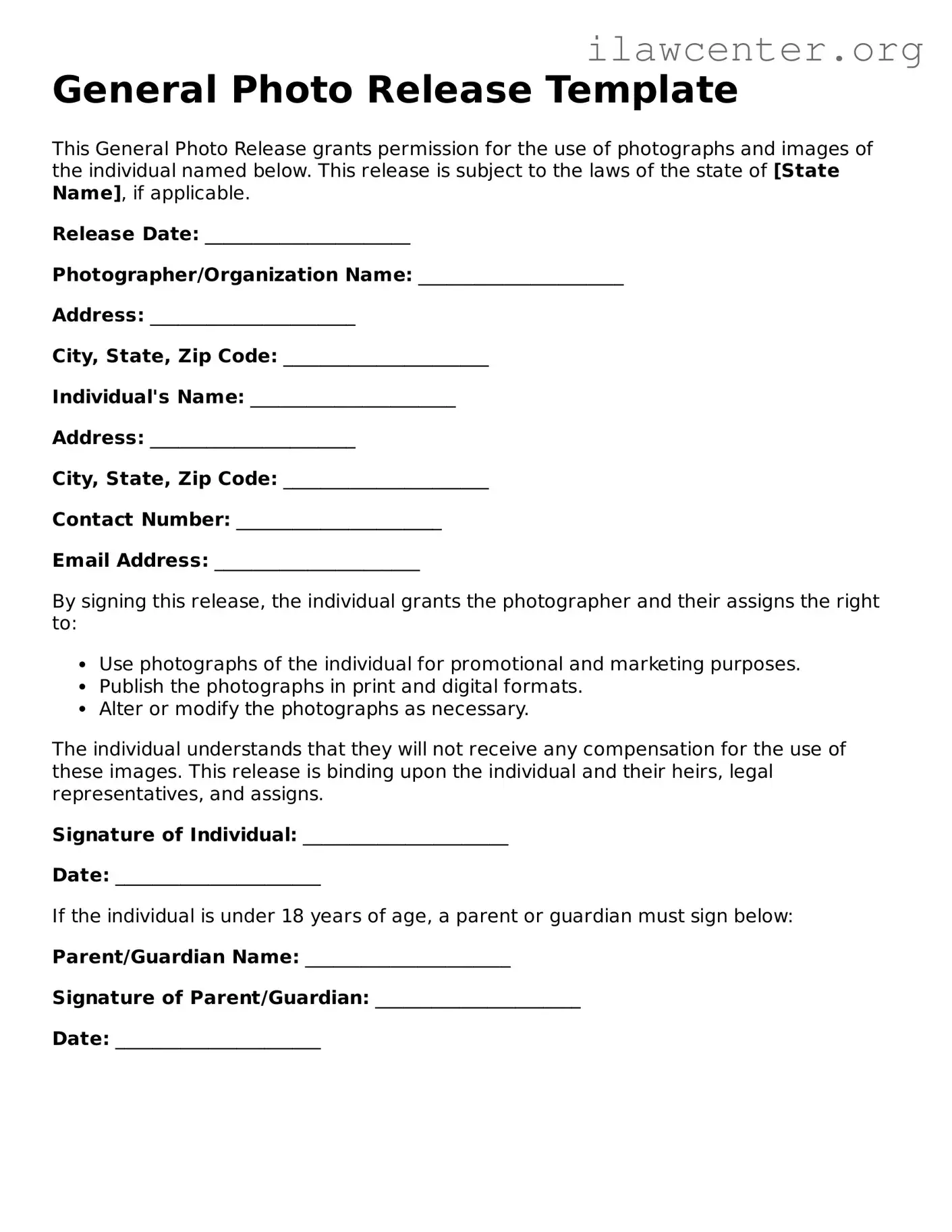 Fillable General Photo Release Document