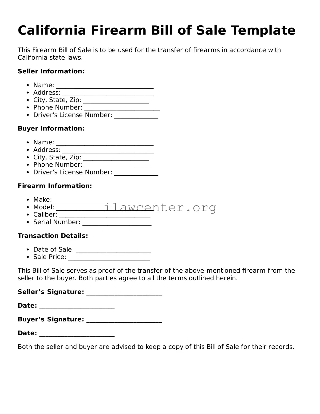 Attorney-Verified  Firearm Bill of Sale Document for California