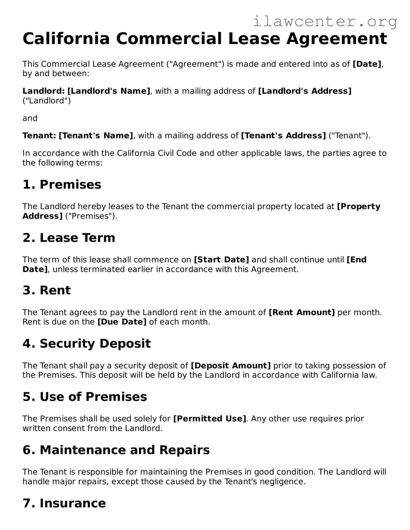 Attorney-Verified  Commercial Lease Agreement Document for California