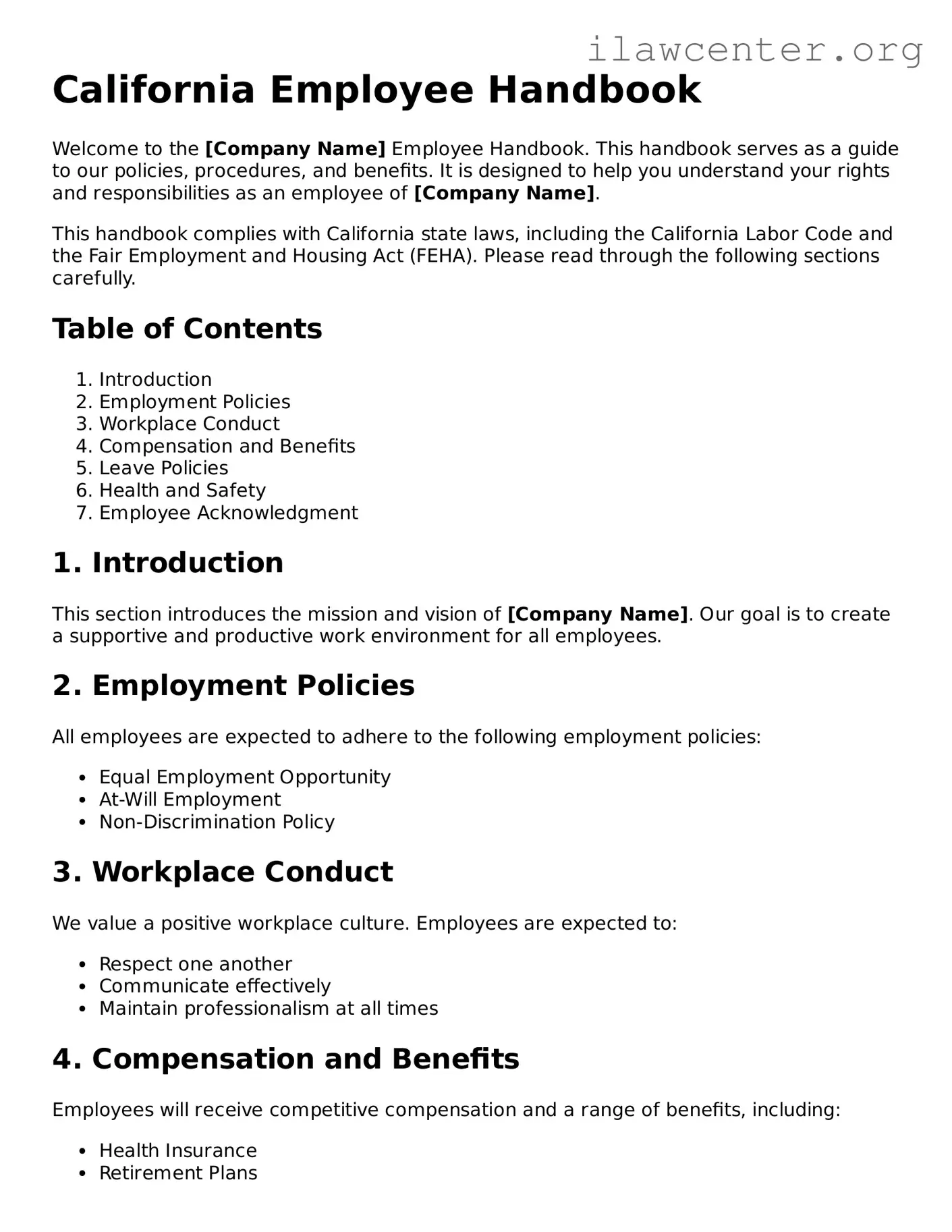 Attorney-Verified  Employee Handbook Document for California