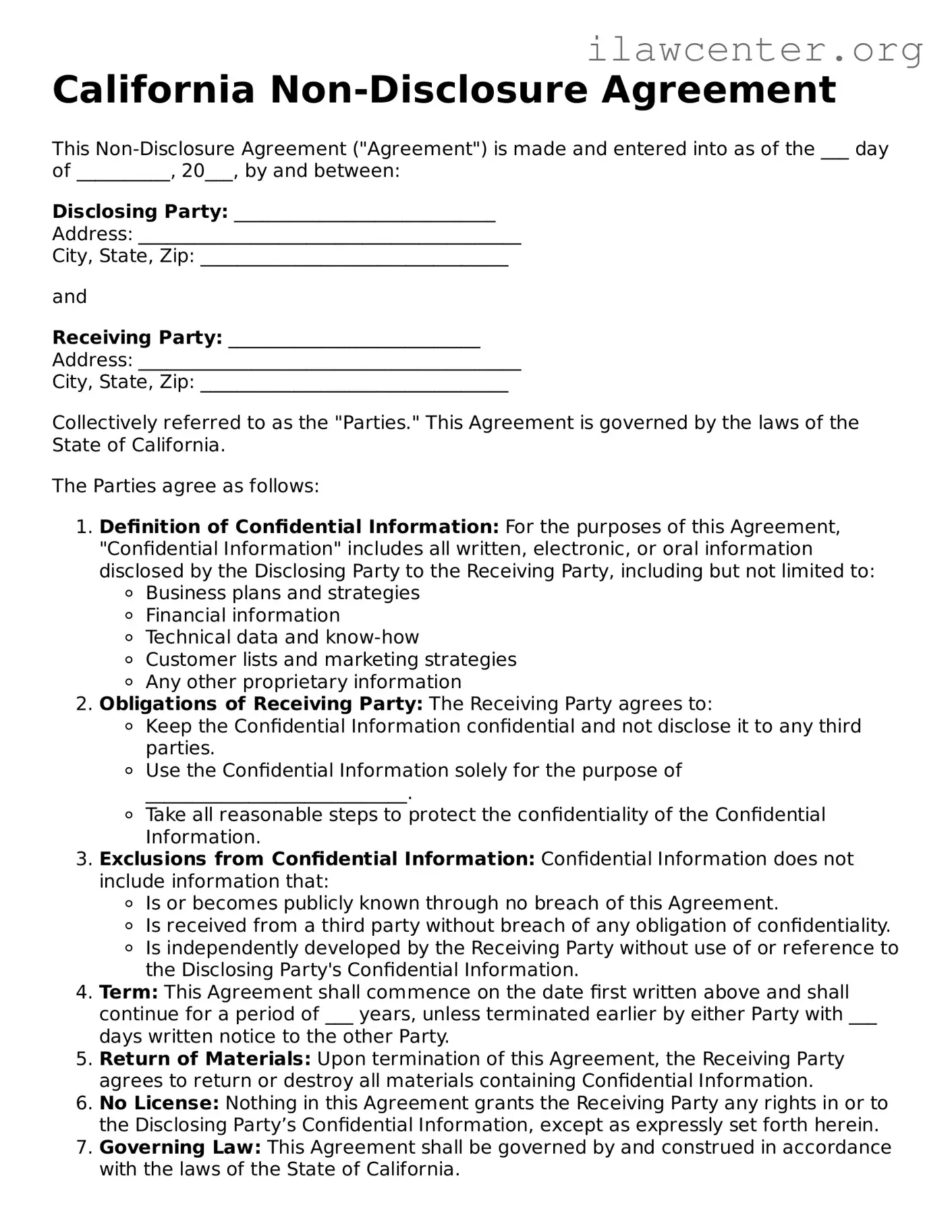 Attorney-Verified  Non-disclosure Agreement Document for California