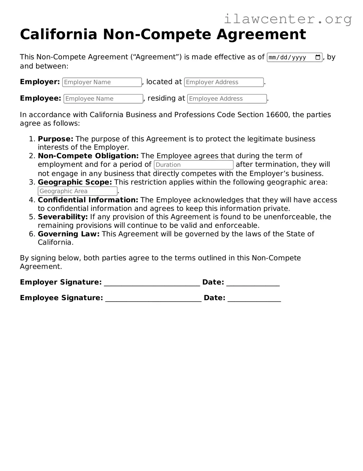 Attorney-Verified  Non-compete Agreement Document for California