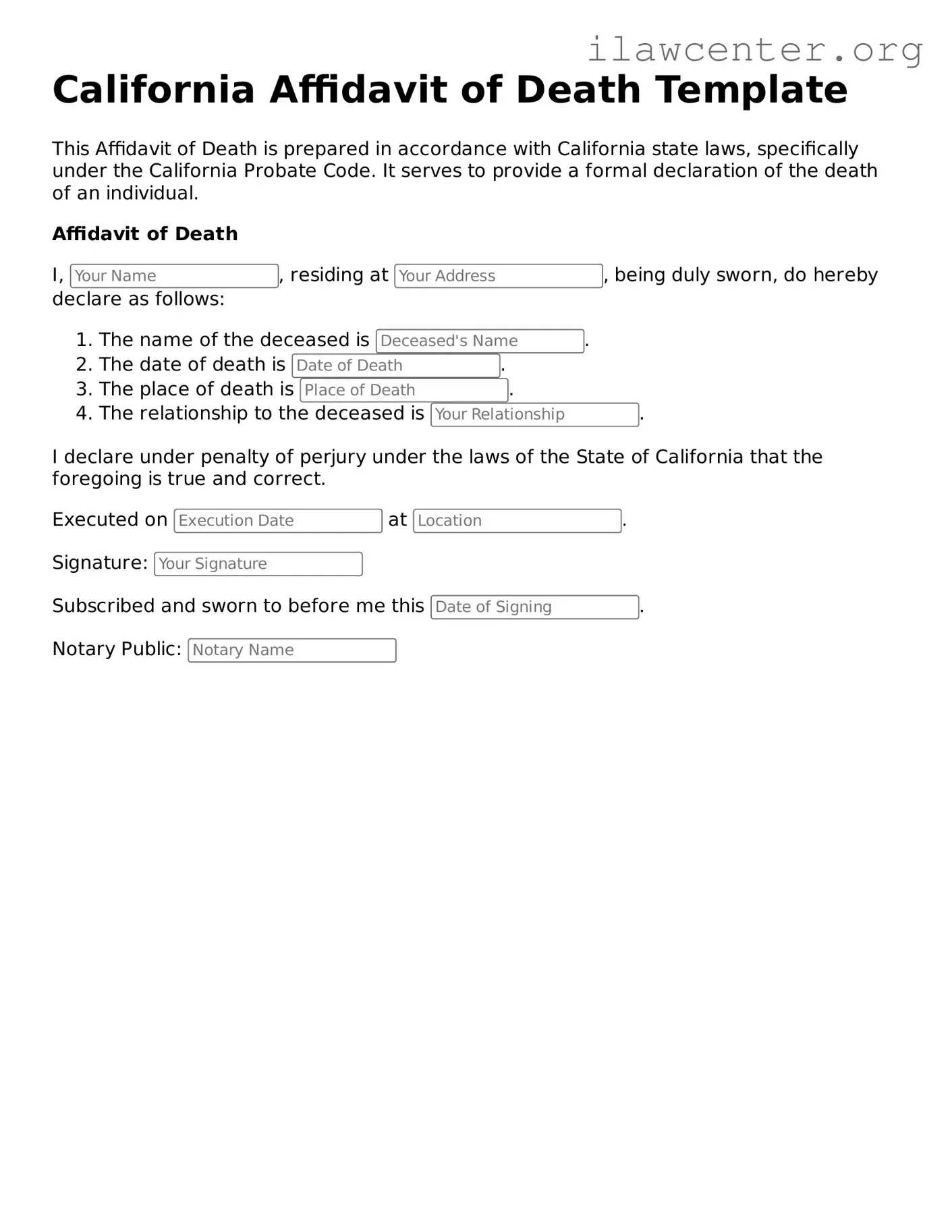 Attorney-Verified  Affidavit of Death Document for California