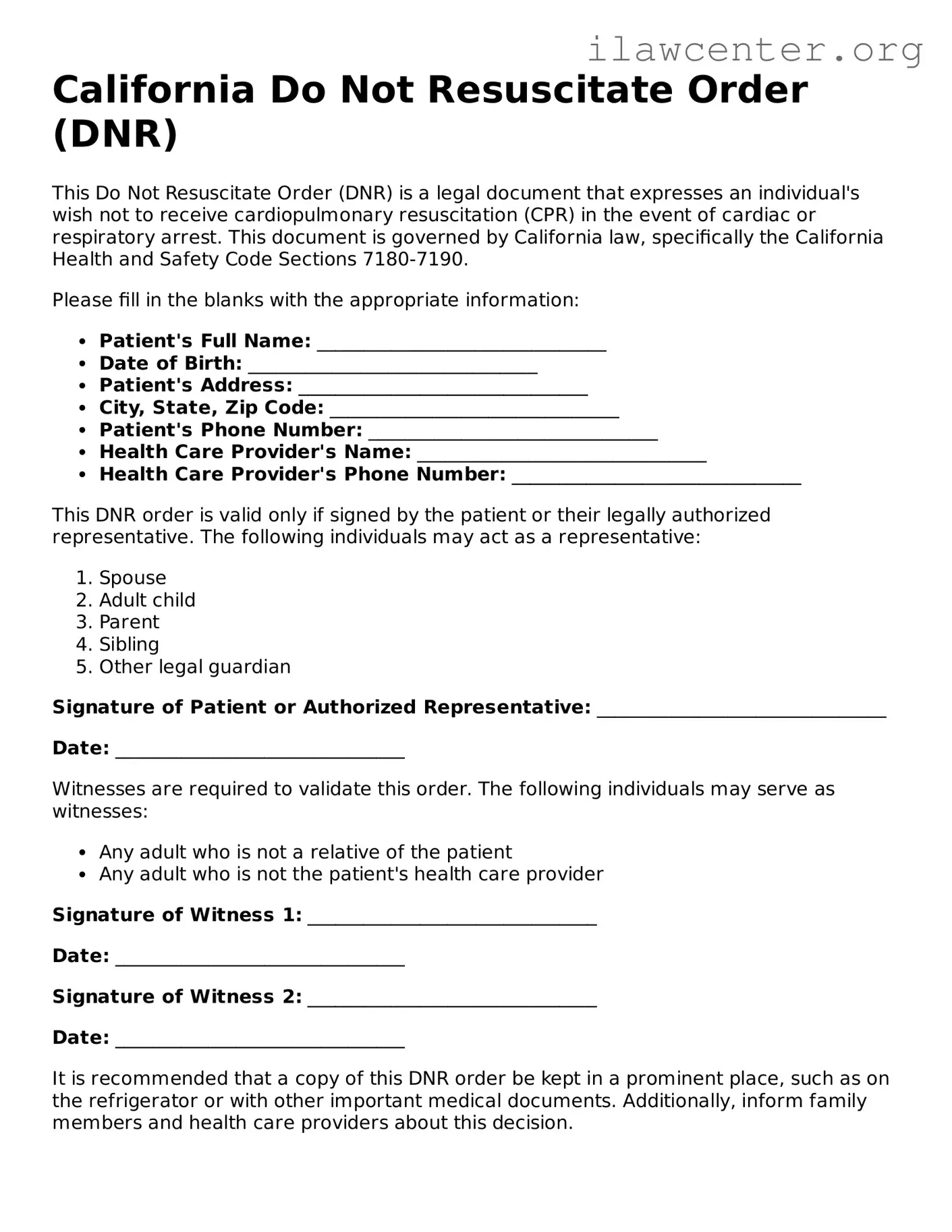 Attorney-Verified  Do Not Resuscitate Order Document for California